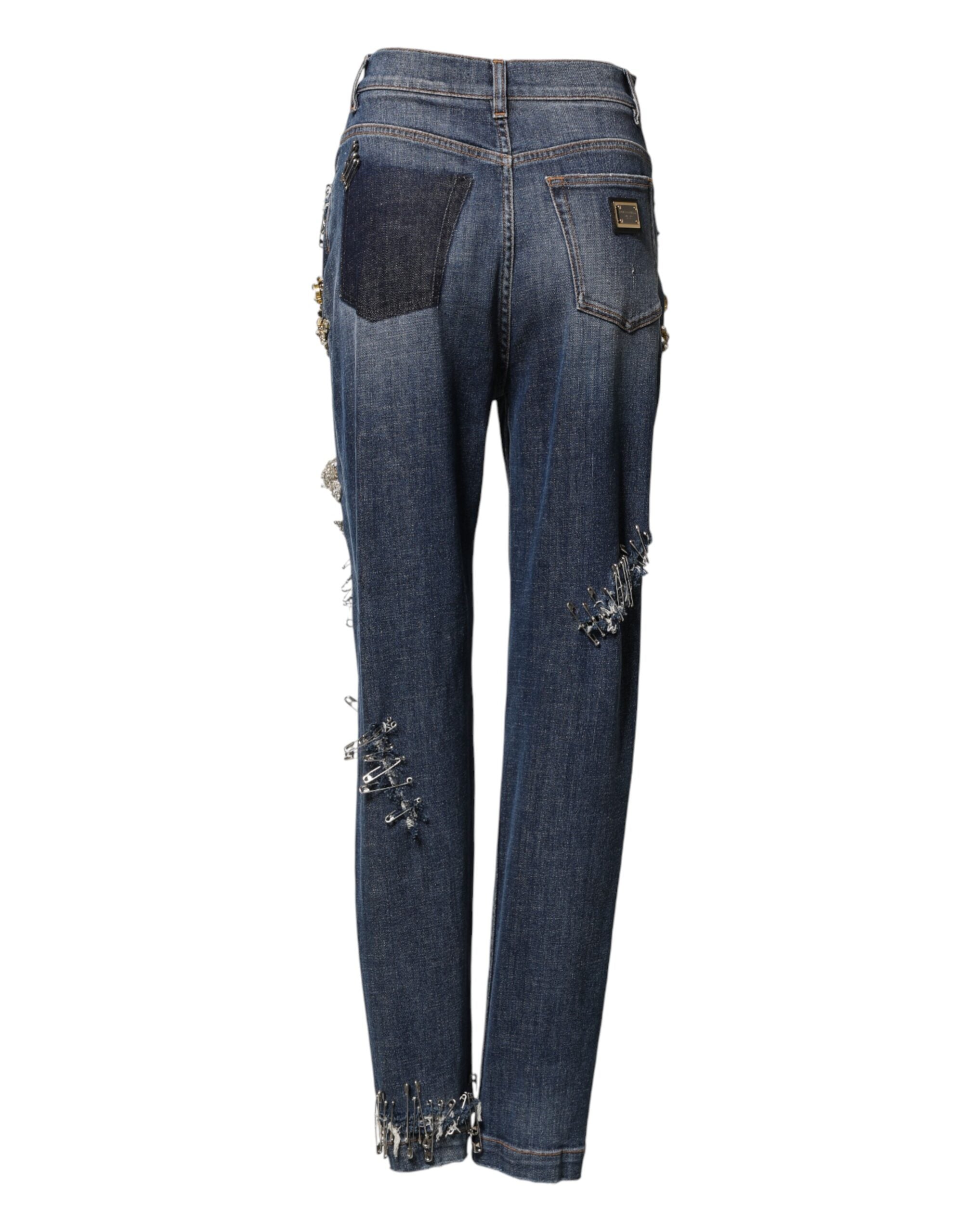 Dolce & Gabbana Blue Cotton Rhinestone Embellish Denim Jeans Dolce & Gabbana