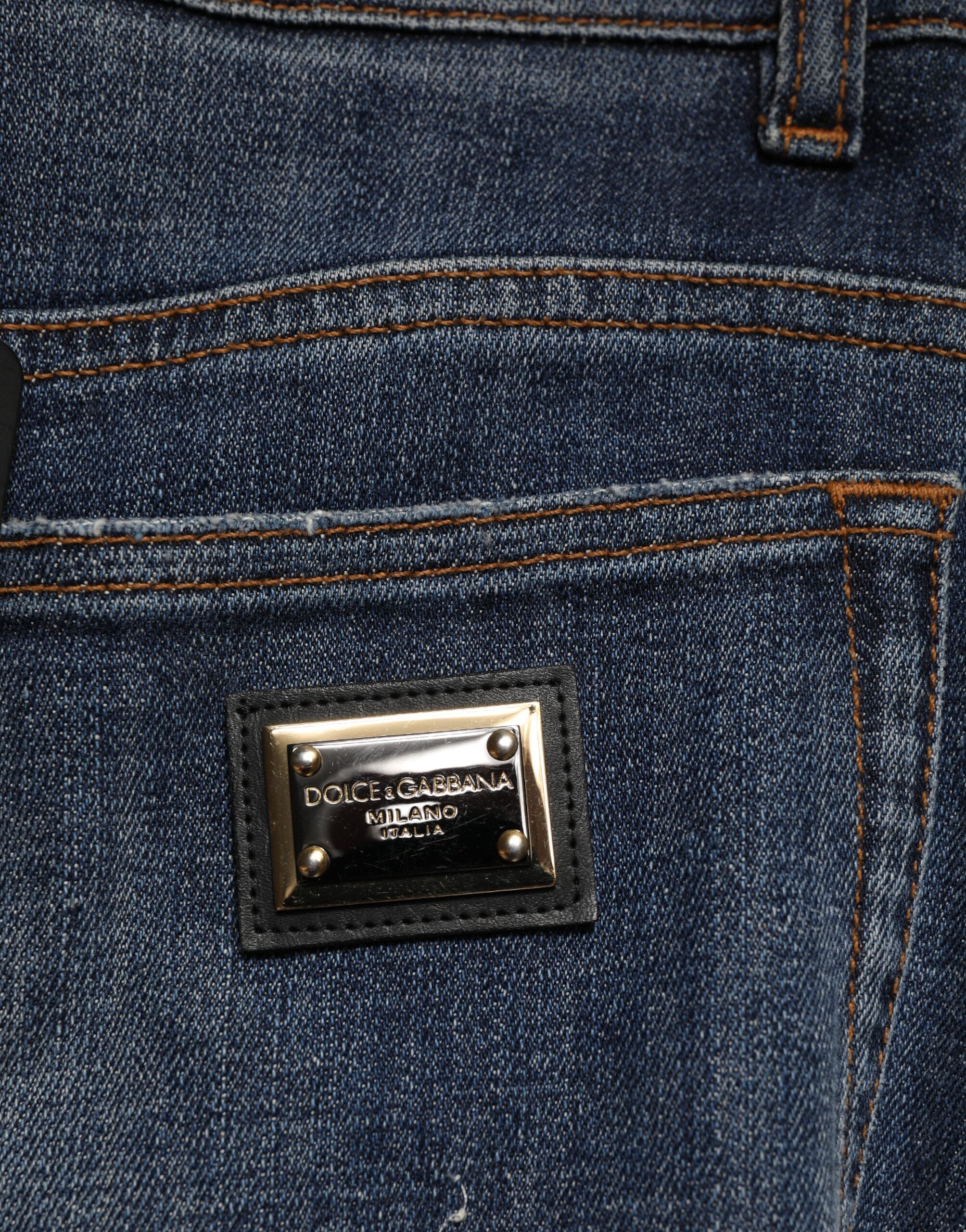 Dolce & Gabbana Blue Cotton Rhinestone Embellish Denim Jeans Dolce & Gabbana
