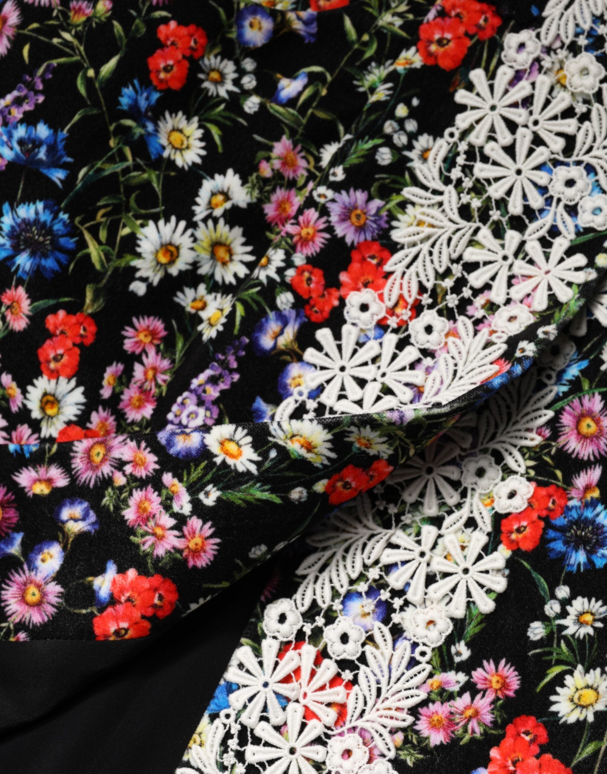 Dolce & Gabbana Black Floral Lace Cotton HighWaist Mini Skirt Dolce & Gabbana