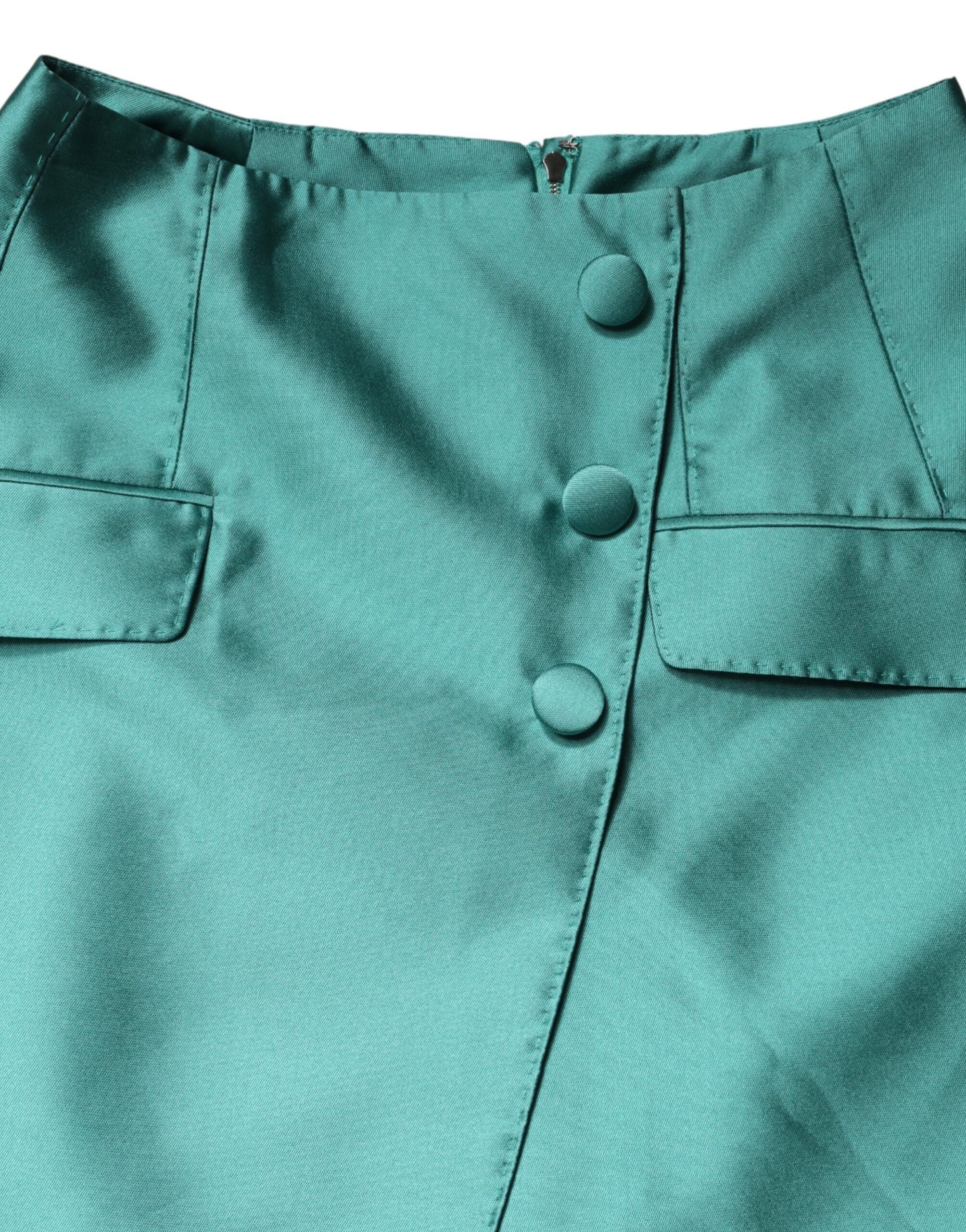 Dolce & Gabbana Green Polyester Button High Waist Mini Skirt Dolce & Gabbana