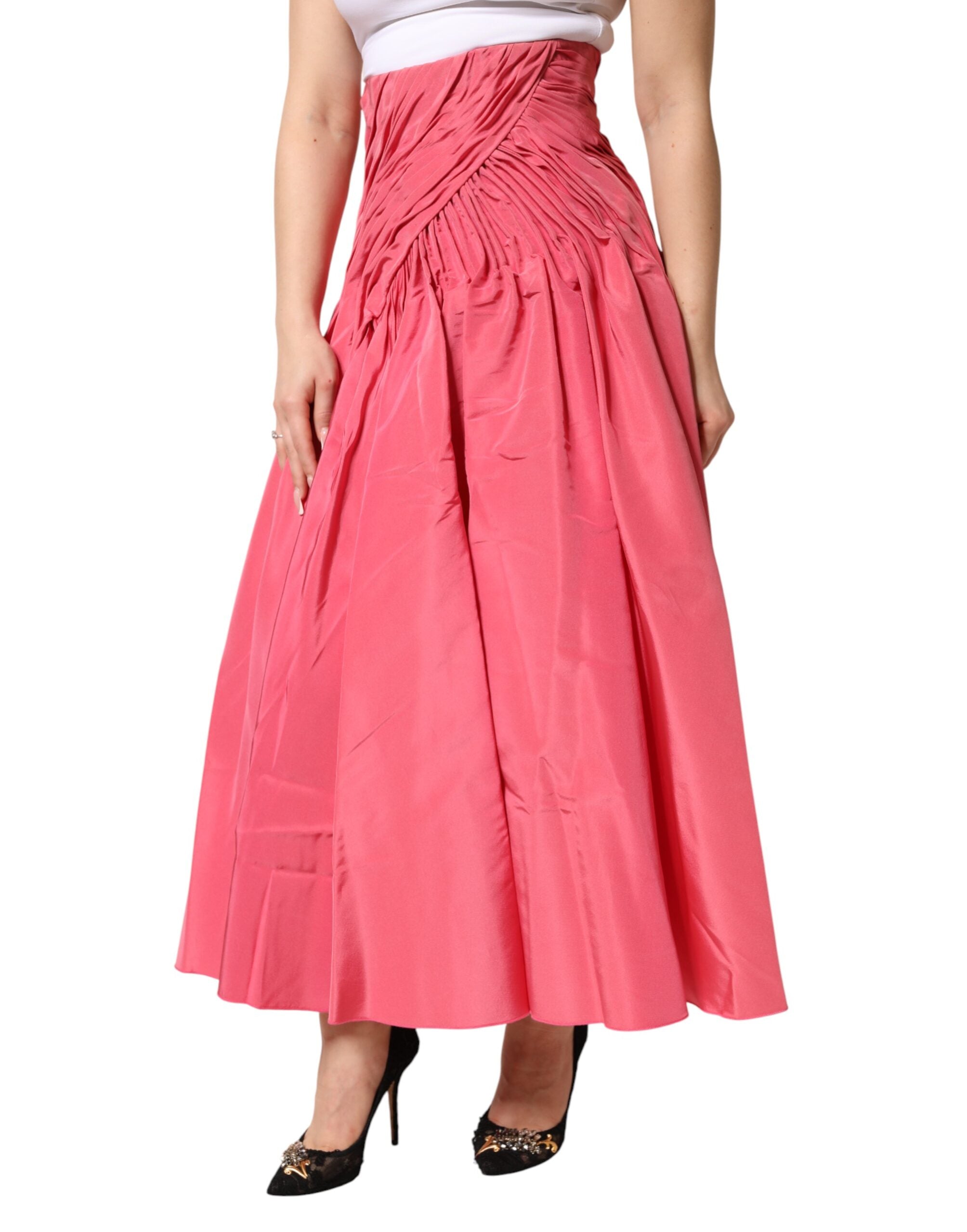Dolce & Gabbana Pink Silk Pleated High Waist Midi Skirt Dolce & Gabbana