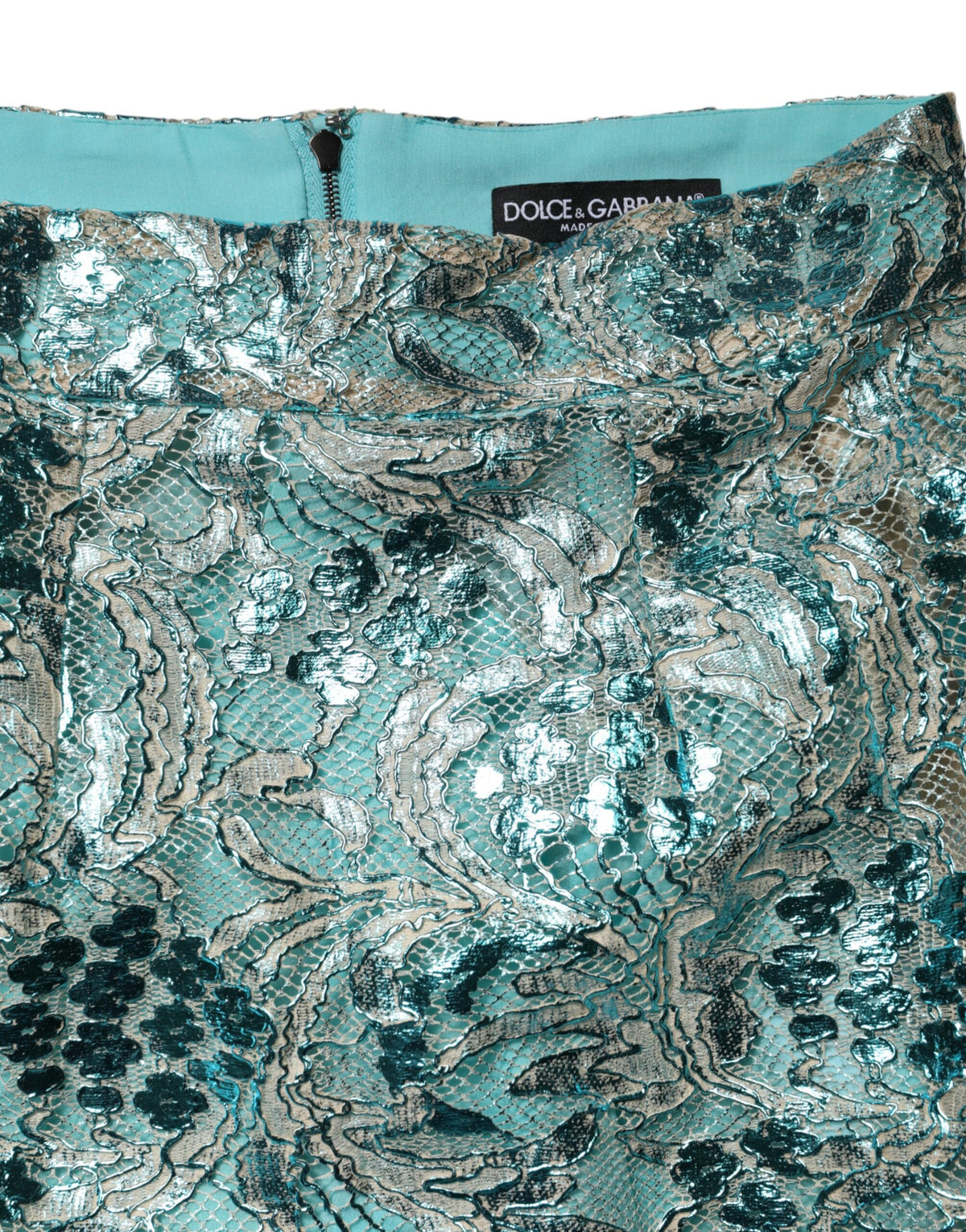 Dolce & Gabbana Blue Floral Brocade High Waist Mini Skirt