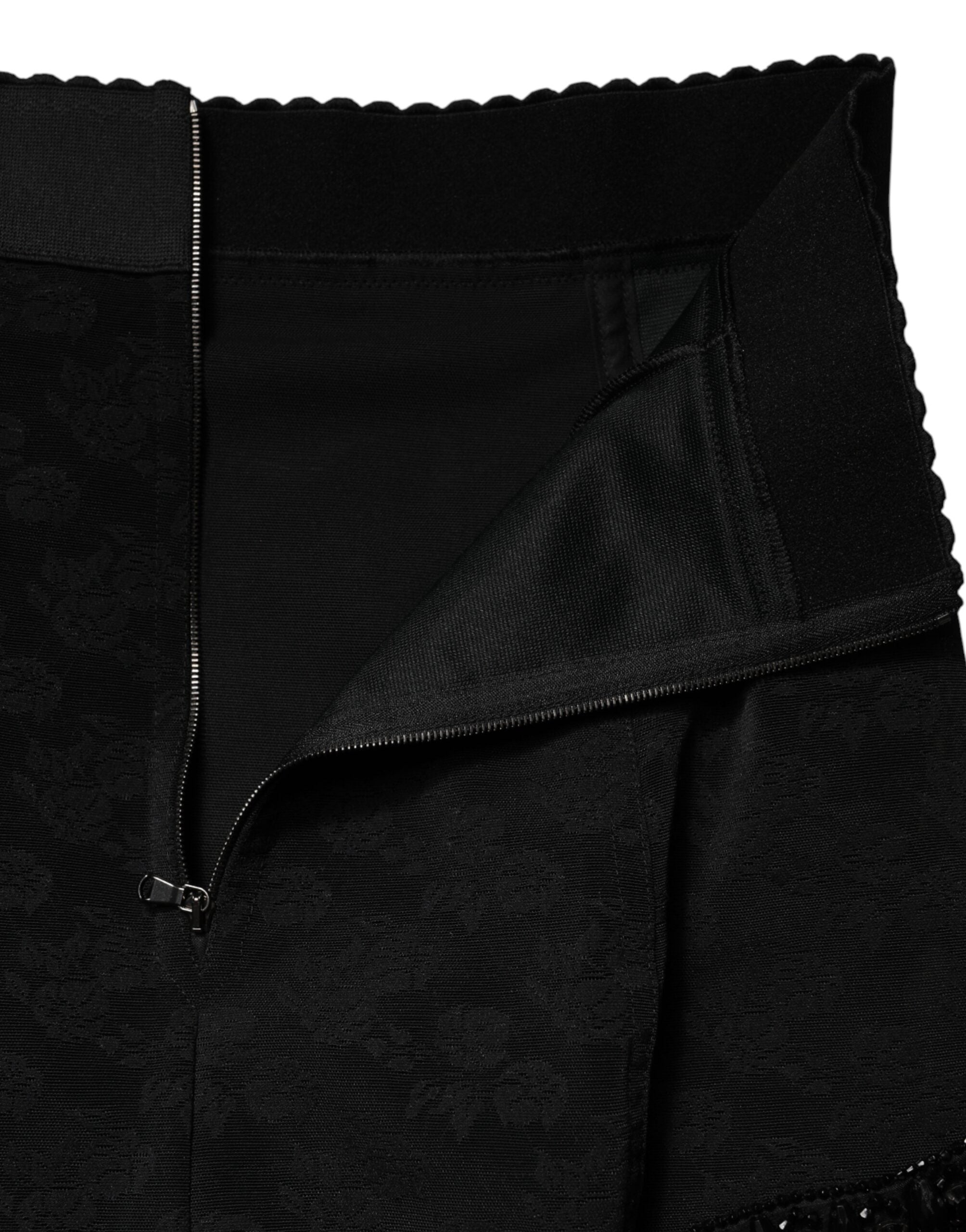 Dolce & Gabbana Black Nylon Embellished Lace Mini Skirt Dolce & Gabbana