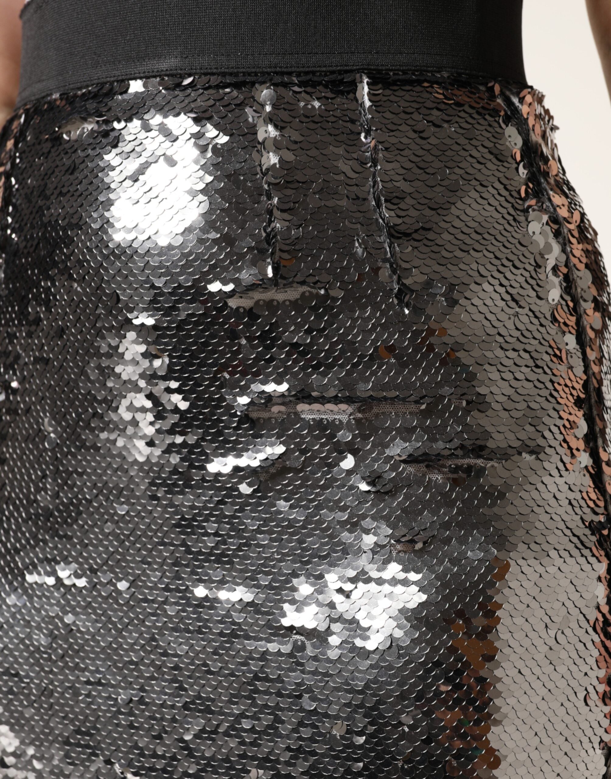 Dolce & Gabbana Metallic Gray Sequin High Waist Mermaid Skirt Dolce & Gabbana