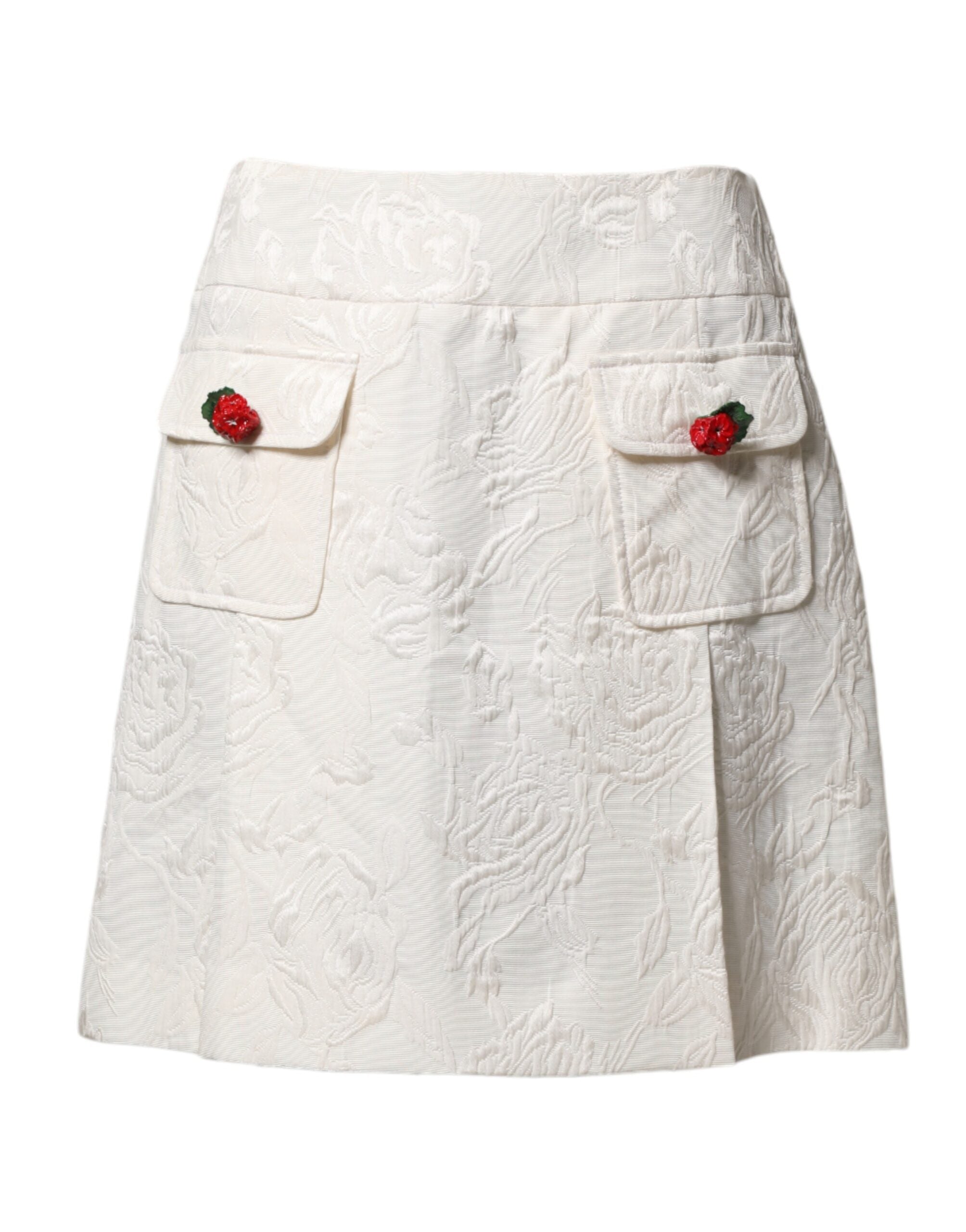 Dolce & Gabbana White Floral Brocade High Waist Mini Skirt Dolce & Gabbana