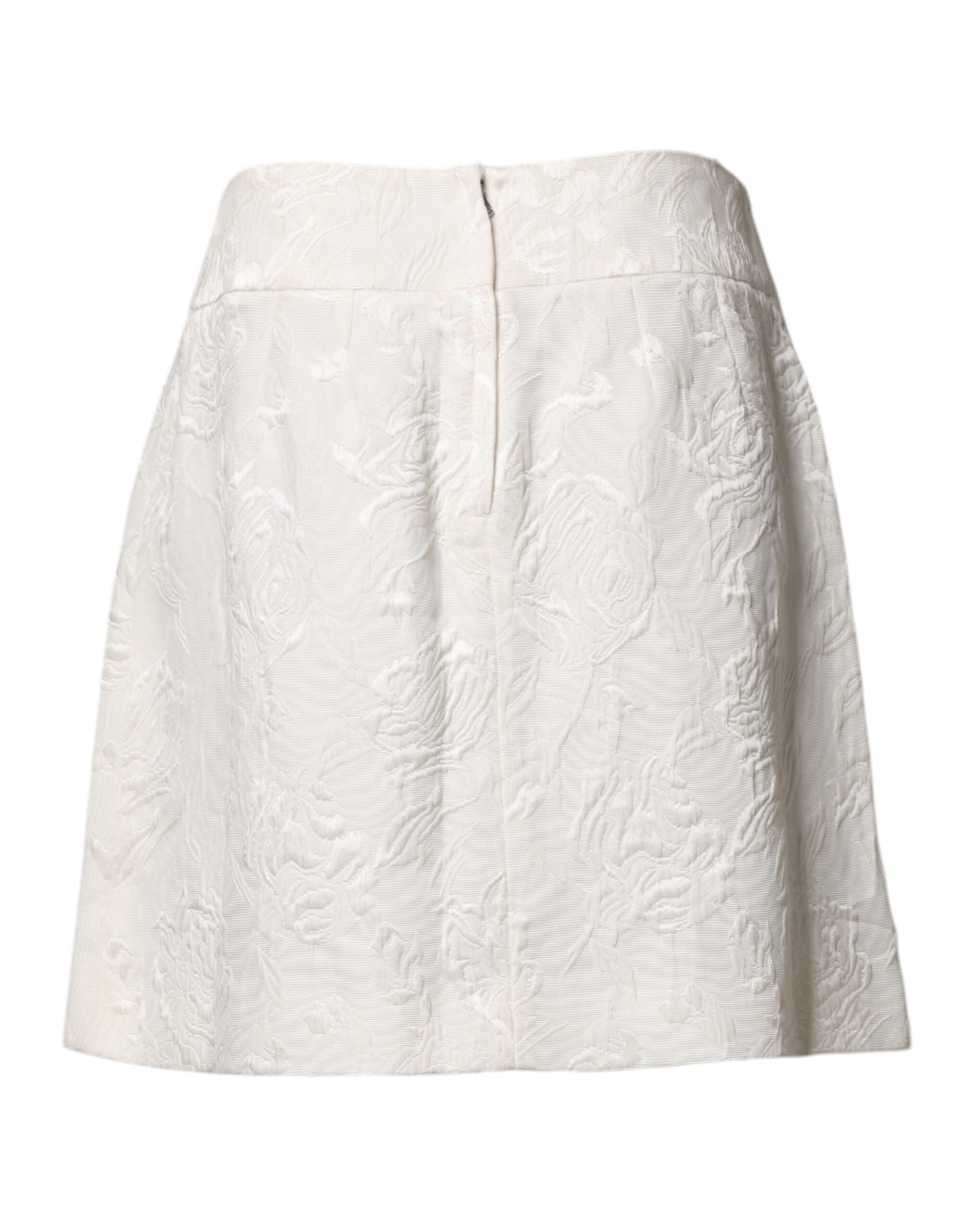 Dolce & Gabbana White Floral Brocade High Waist Mini Skirt Dolce & Gabbana