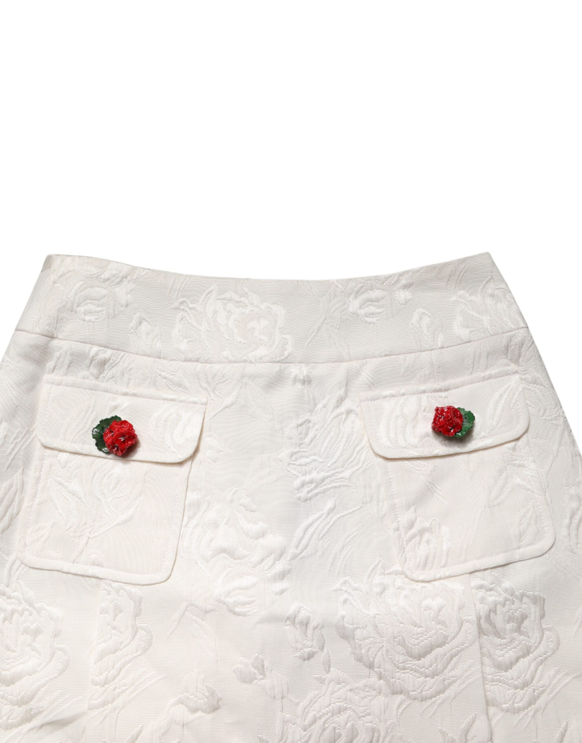 Dolce & Gabbana White Floral Brocade High Waist Mini Skirt Dolce & Gabbana