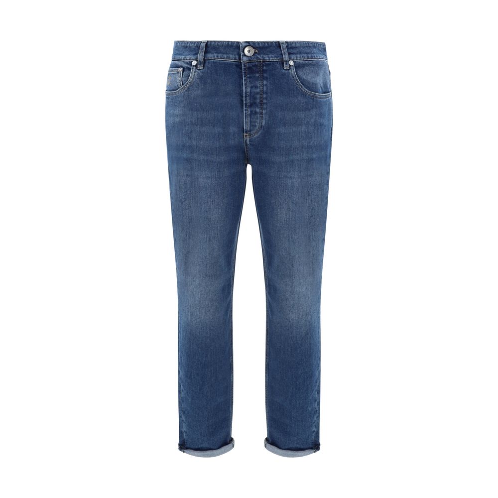 Brunello Cucinelli Blue Cotton Straight-Leg Jeans Brunello Cucinelli