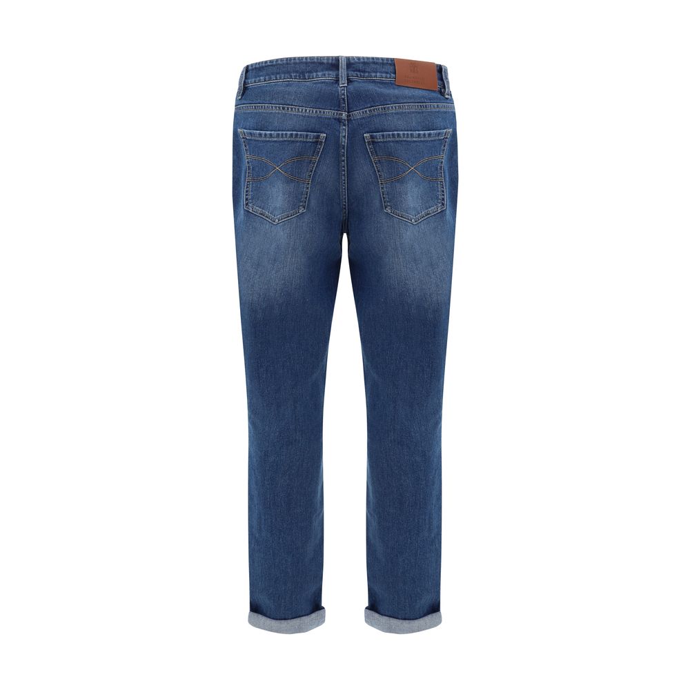 Brunello Cucinelli Blue Cotton Straight-Leg Jeans Brunello Cucinelli