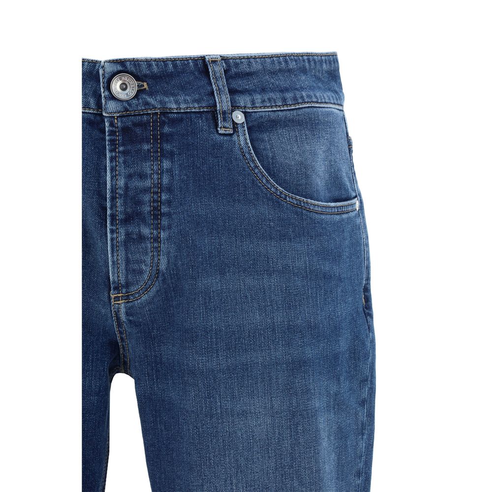 Brunello Cucinelli Blue Cotton Straight-Leg Jeans Brunello Cucinelli