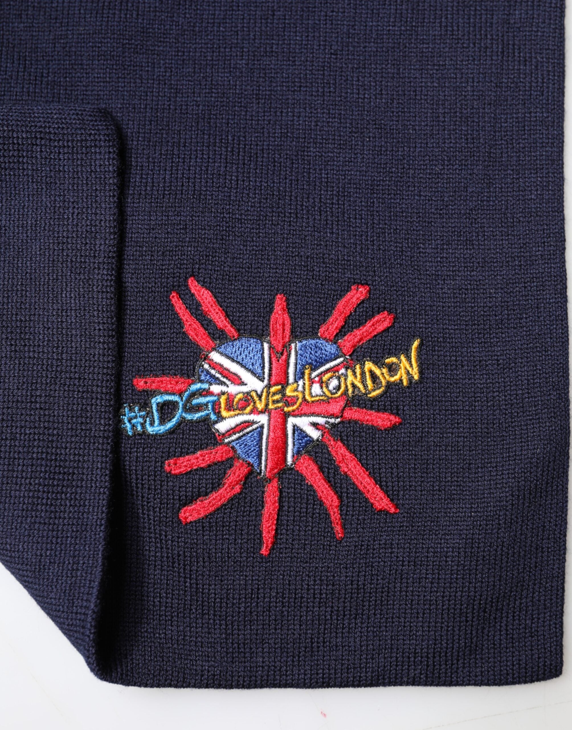 Dolce & Gabbana Blue Wool DG Loves London Neck Wrap Scarf Dolce & Gabbana