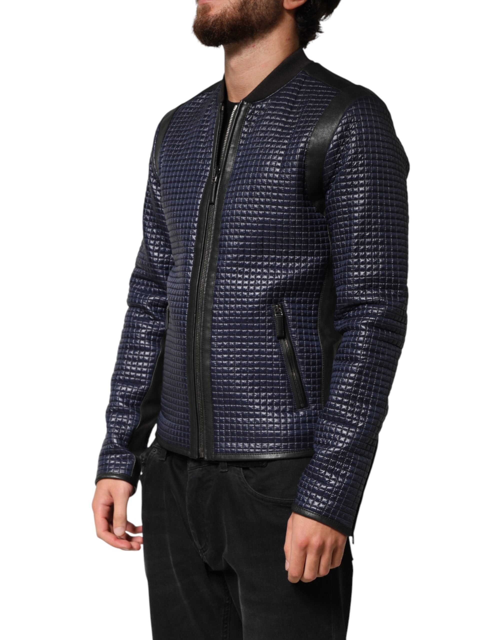 Dolce & Gabbana Blue Nylon Full Zip Bomber Men Jacket Dolce & Gabbana