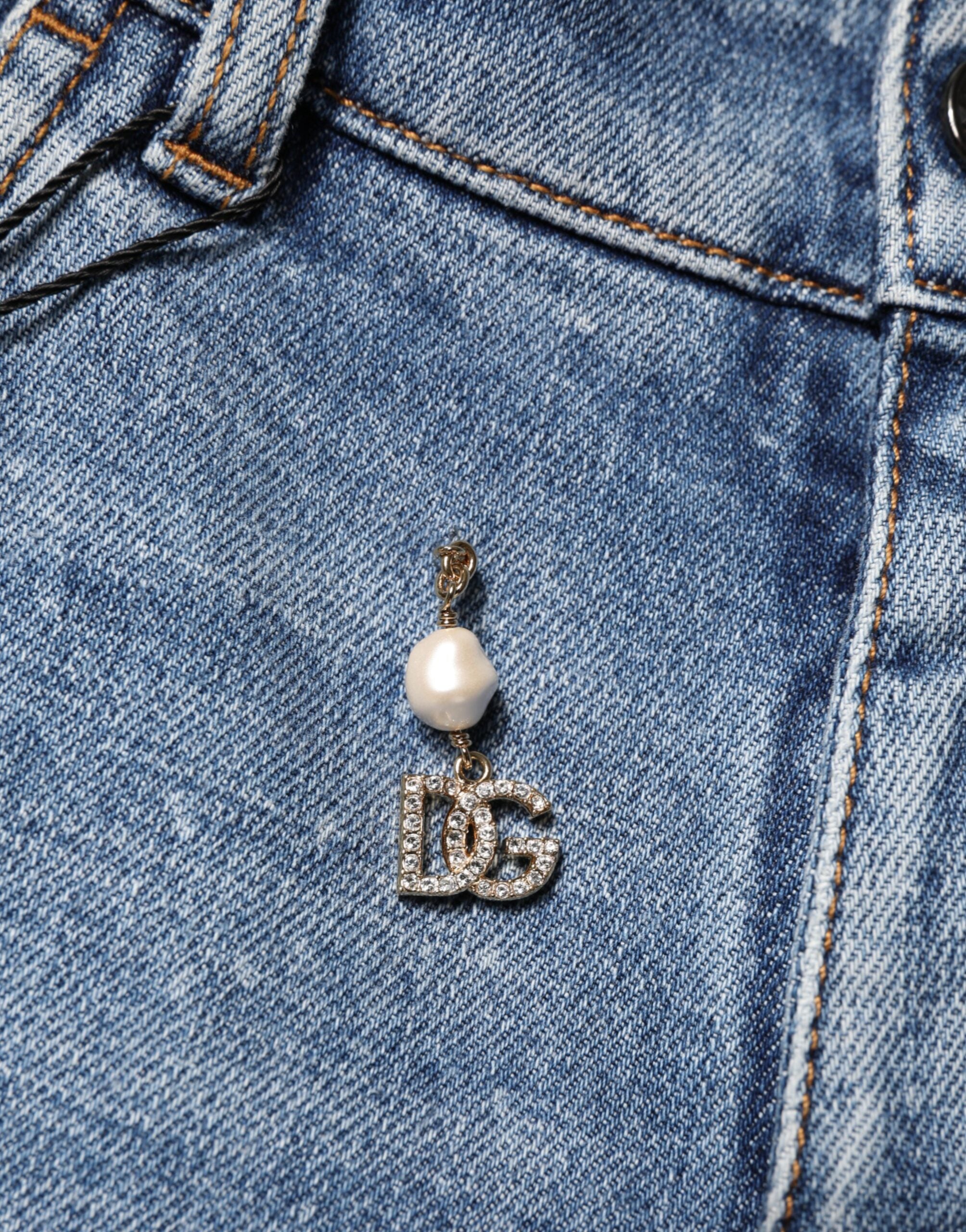 Dolce & Gabbana Blue Embellished Cotton Skinny Denim Jeans Dolce & Gabbana