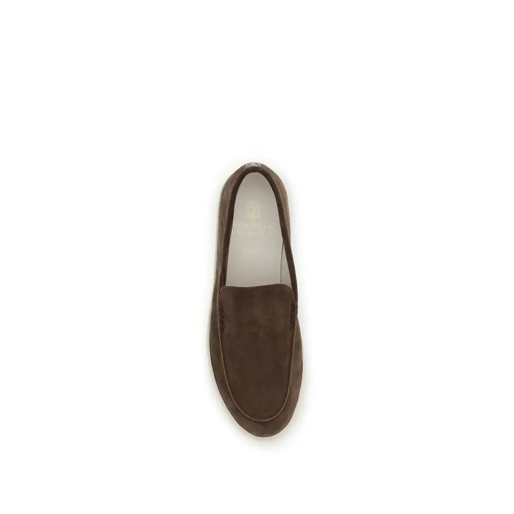 Brunello Cucinelli Brown Calf Leather Bos Taurus Slip-On Loafers Brunello Cucinelli