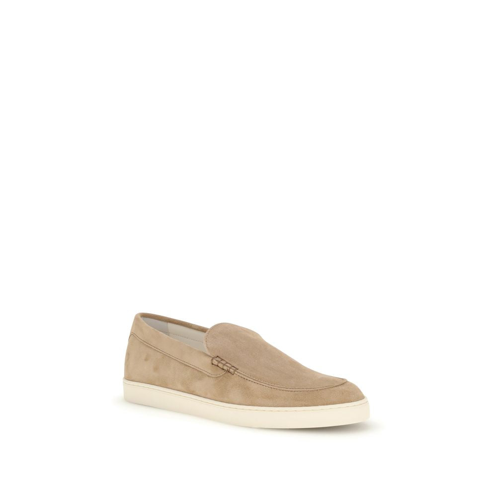 Brunello Cucinelli Beige Calf Leather Bos Taurus Slip-On Loafers Brunello Cucinelli