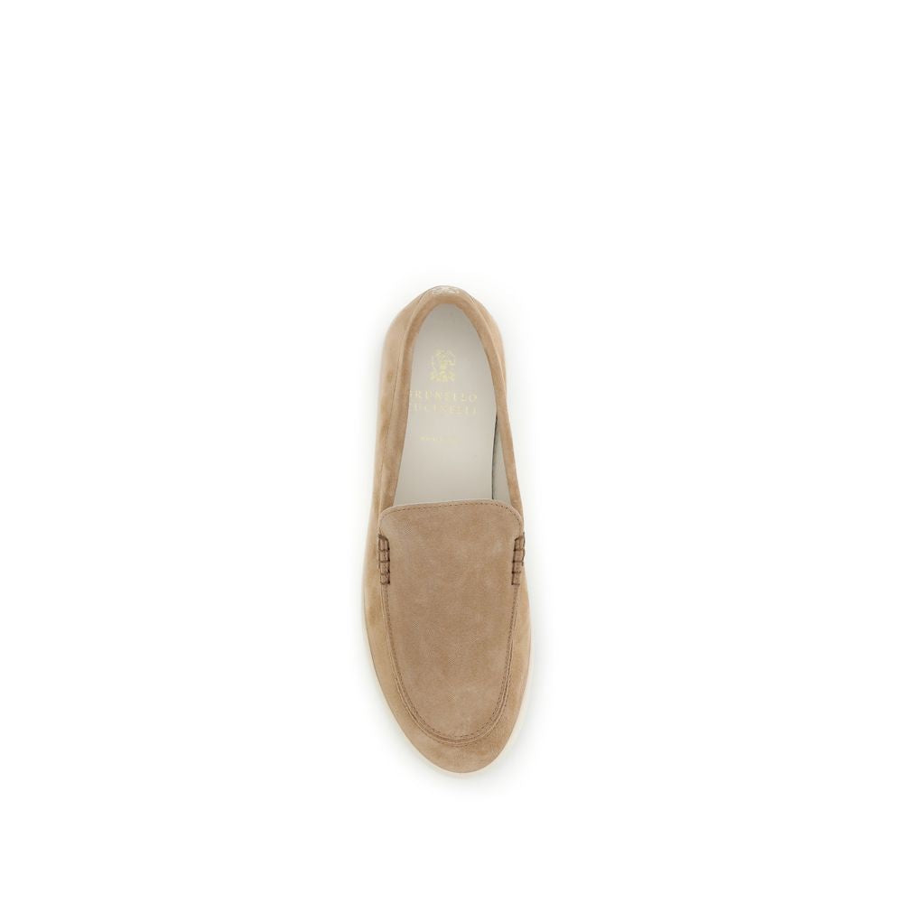 Brunello Cucinelli Beige Calf Leather Bos Taurus Slip-On Loafers Brunello Cucinelli