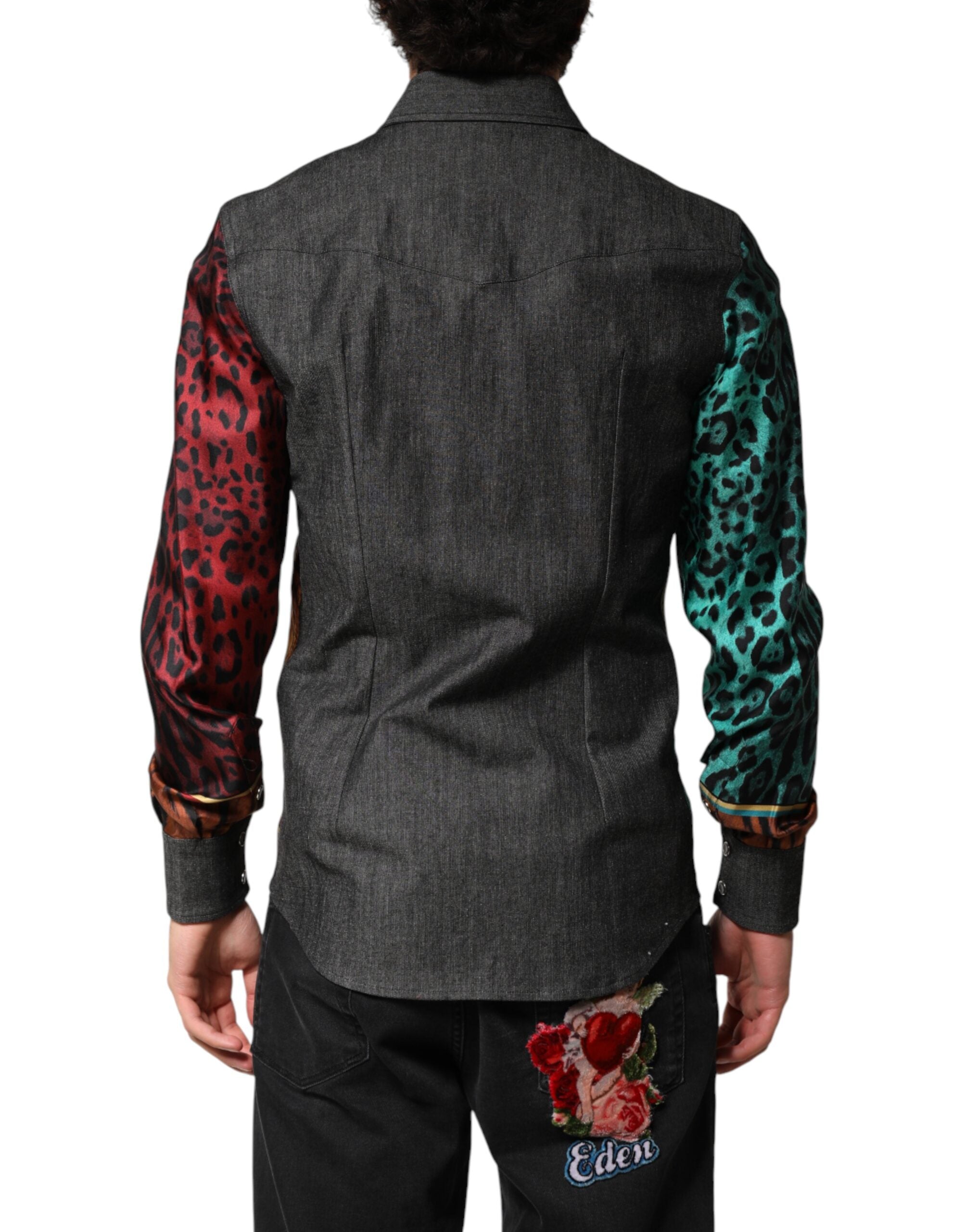Dolce & Gabbana Multicolor Tiger Leopard Print Silk Men Shirt Dolce & Gabbana