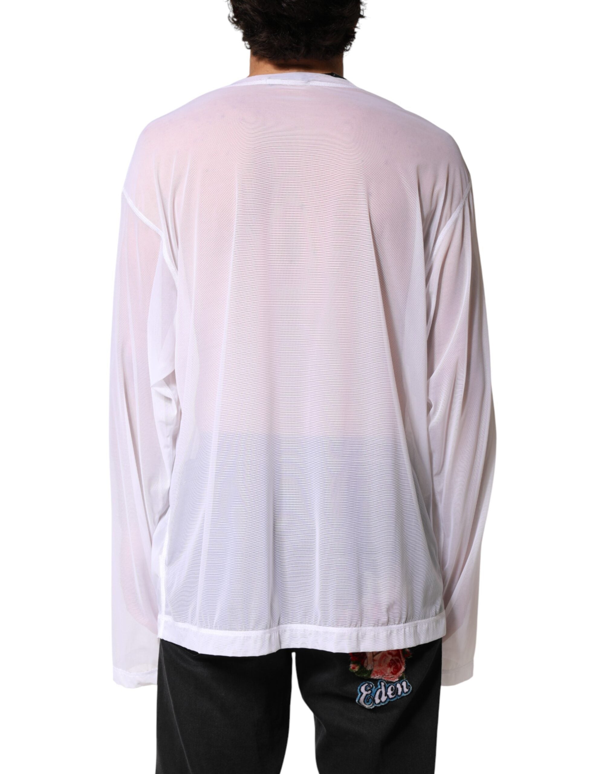 Dolce & Gabbana White Nylon Long Sleeves Crewneck T-Shirt Dolce & Gabbana