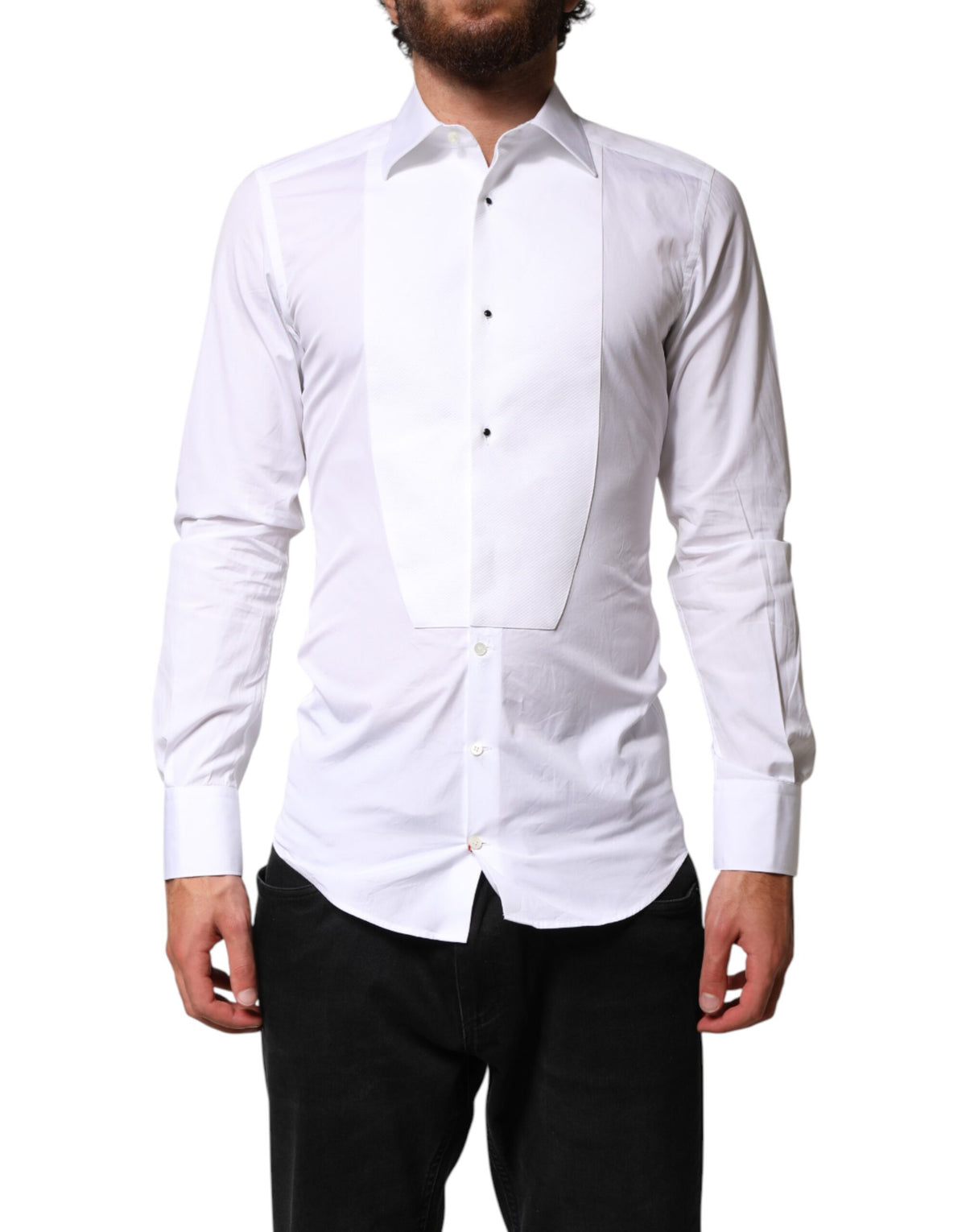 Dolce & Gabbana White Cotton GOLD Collared Dress Bib Formal Shirt