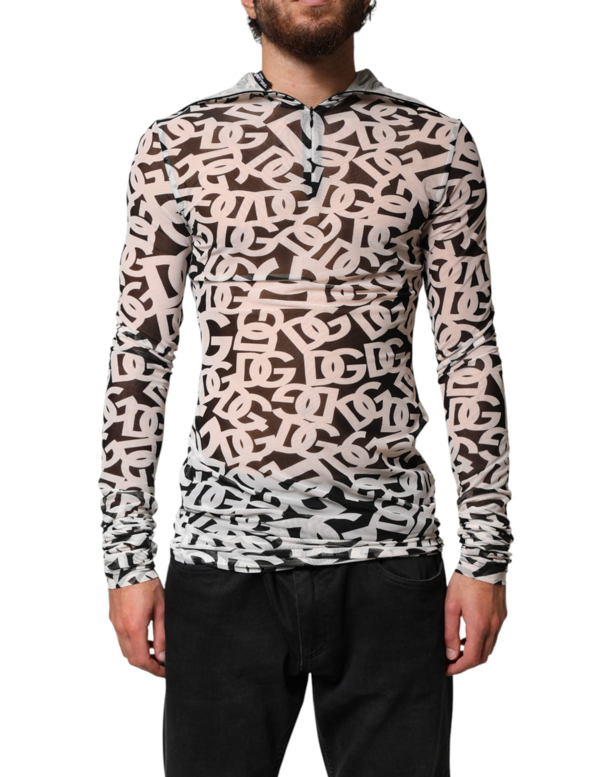 Dolce & Gabbana White DG Logo Long Sleeves Turtleneck Top
