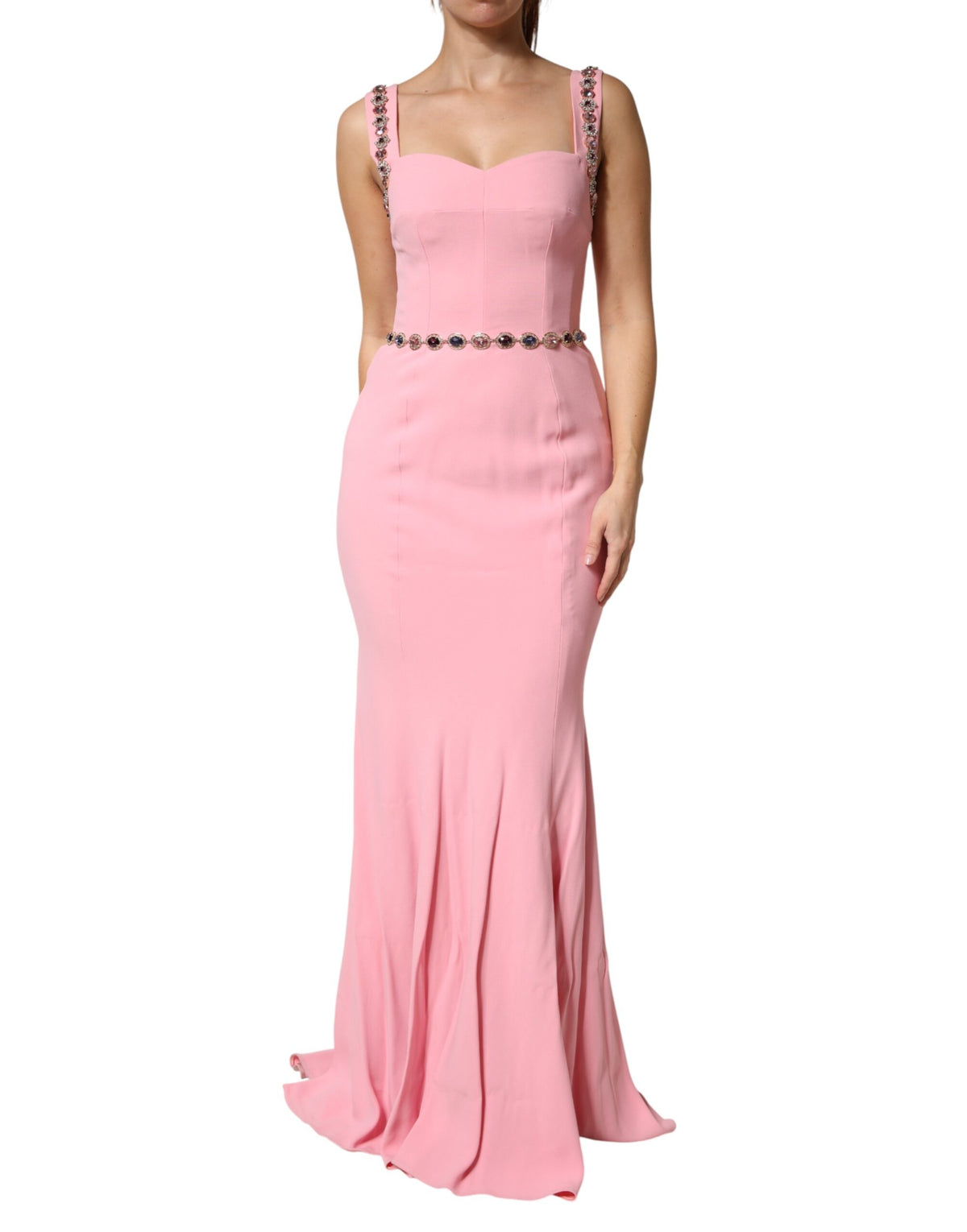Dolce & Gabbana Pink Embellished Sheath Mermaid Gown Dress
