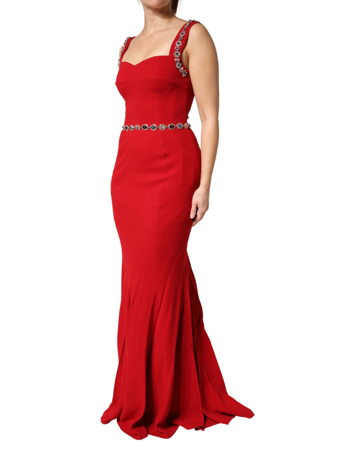 Dolce & Gabbana Red Embellished Sheath Mermaid Gown Dress
