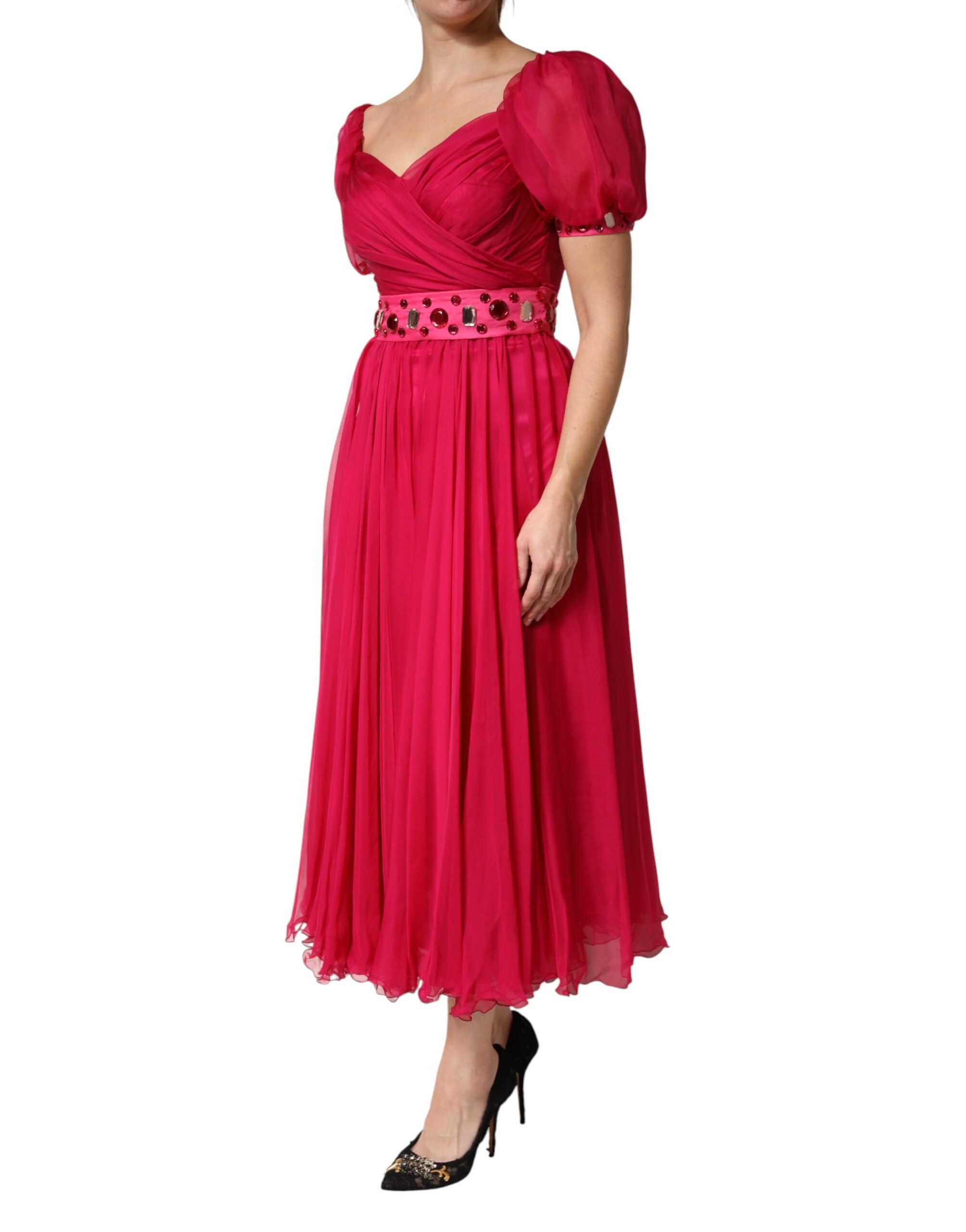 Dolce & Gabbana Pink Silk Embellished A-line Midi Dress Dolce & Gabbana
