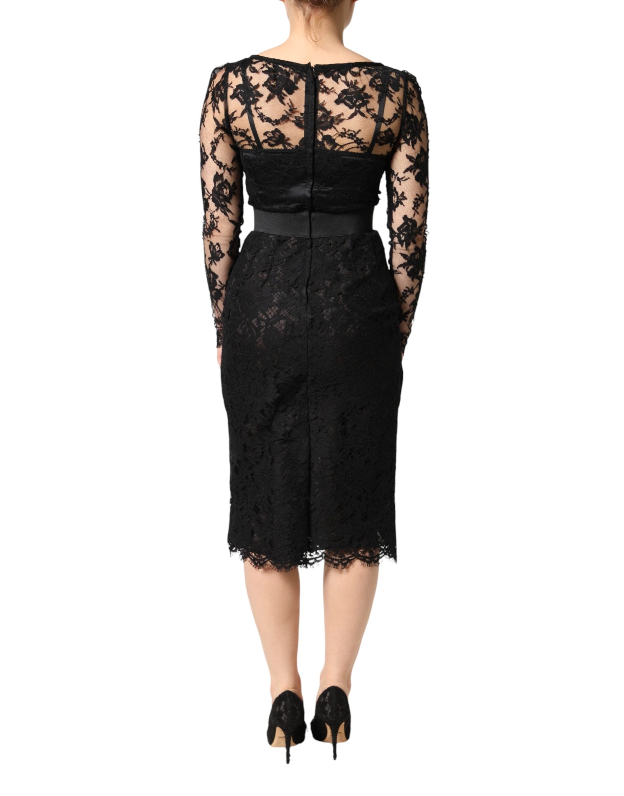 Dolce & Gabbana Black Lace Trim Cotton Sheath Midi Dress Dolce & Gabbana