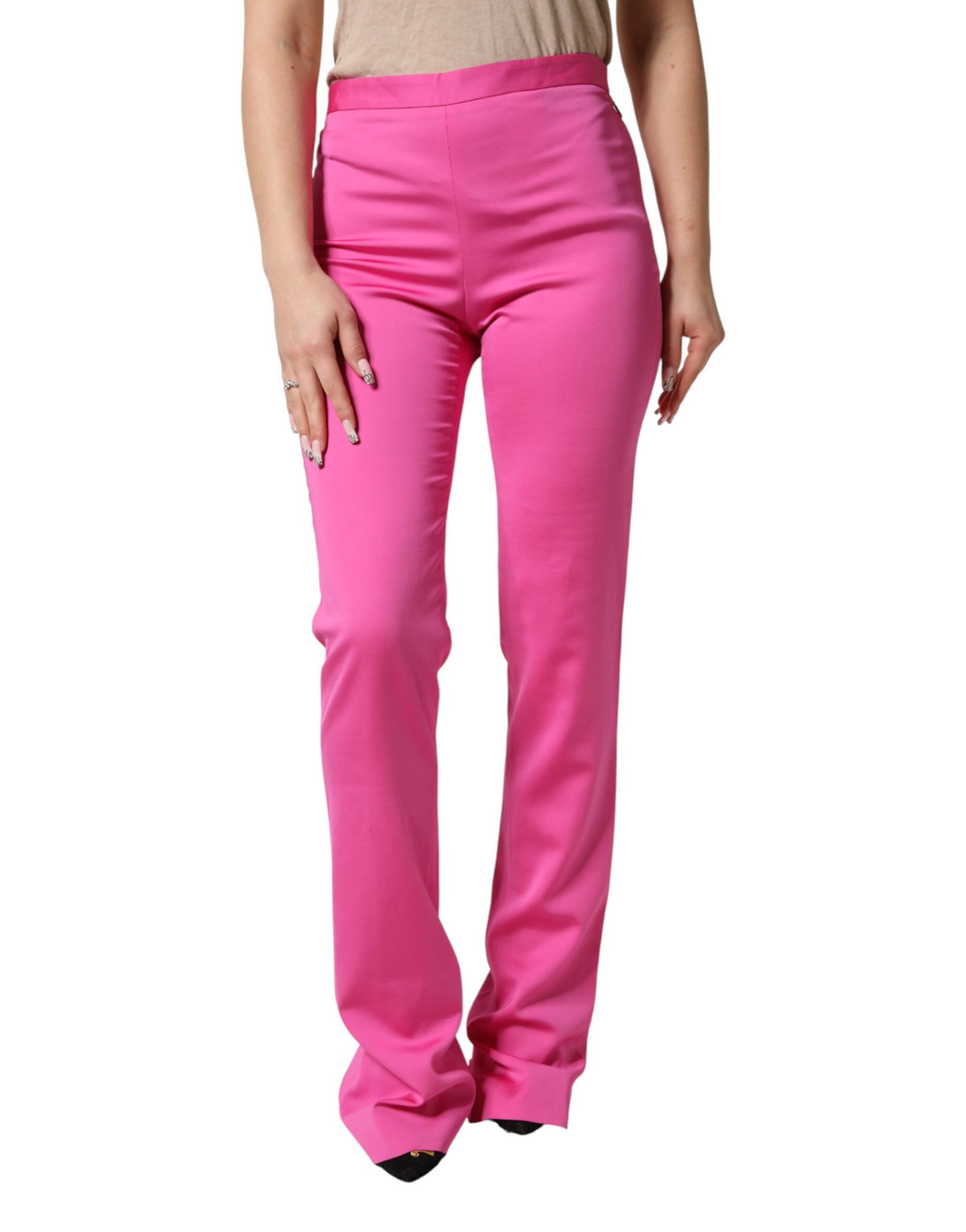 Versace Pink Viscose High Waist Straight Casual Trouser Pants