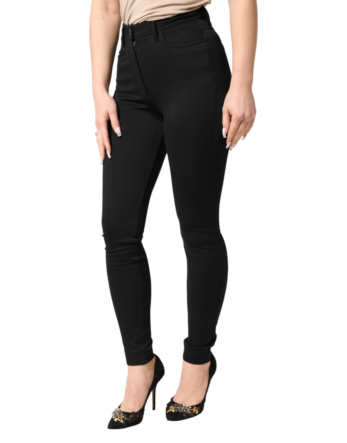 Dolce & Gabbana Black Nylon Stretch Skinny High Waist Pants