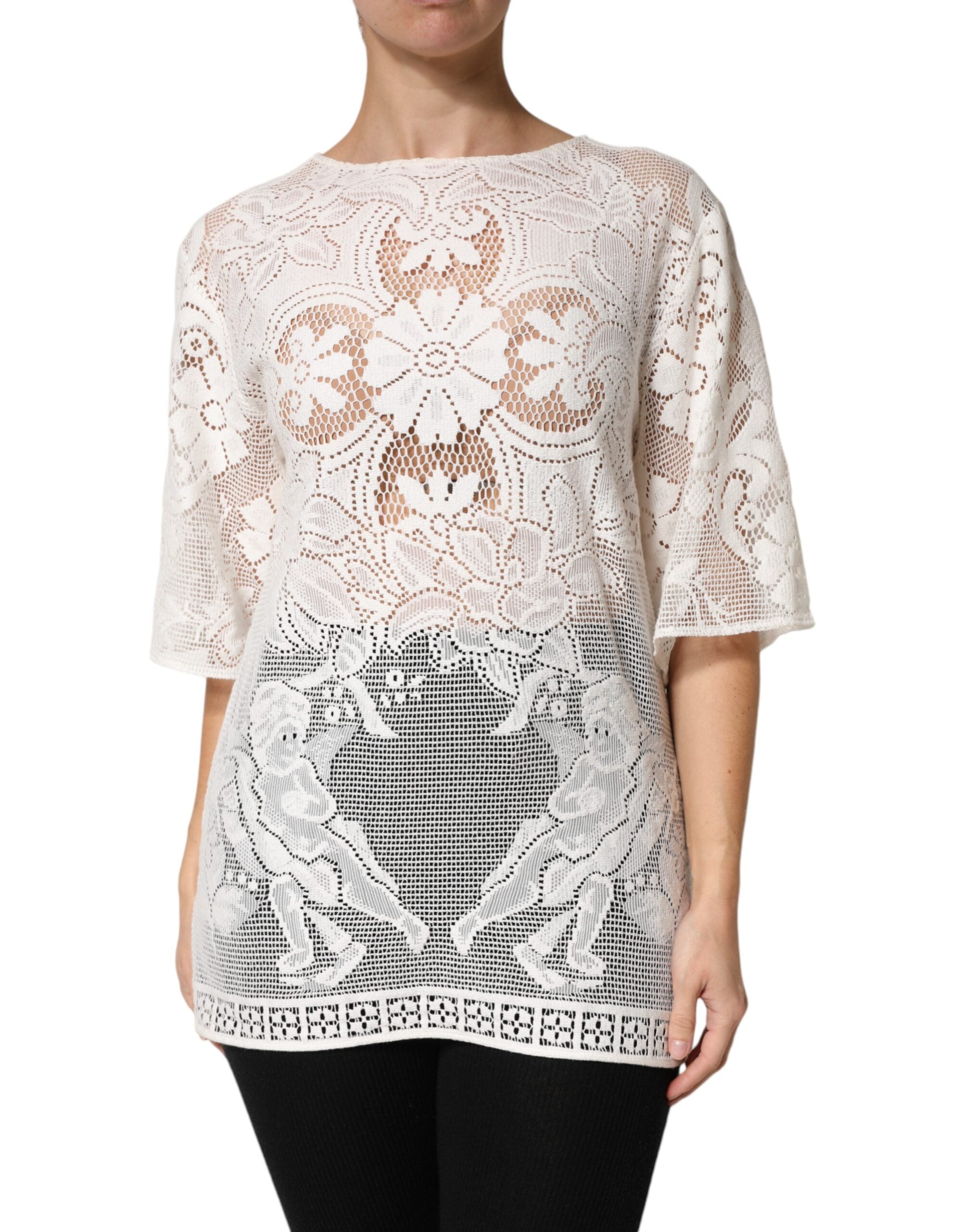 Dolce & Gabbana White Embroidery Lace Cotton Blouse Top Dolce & Gabbana