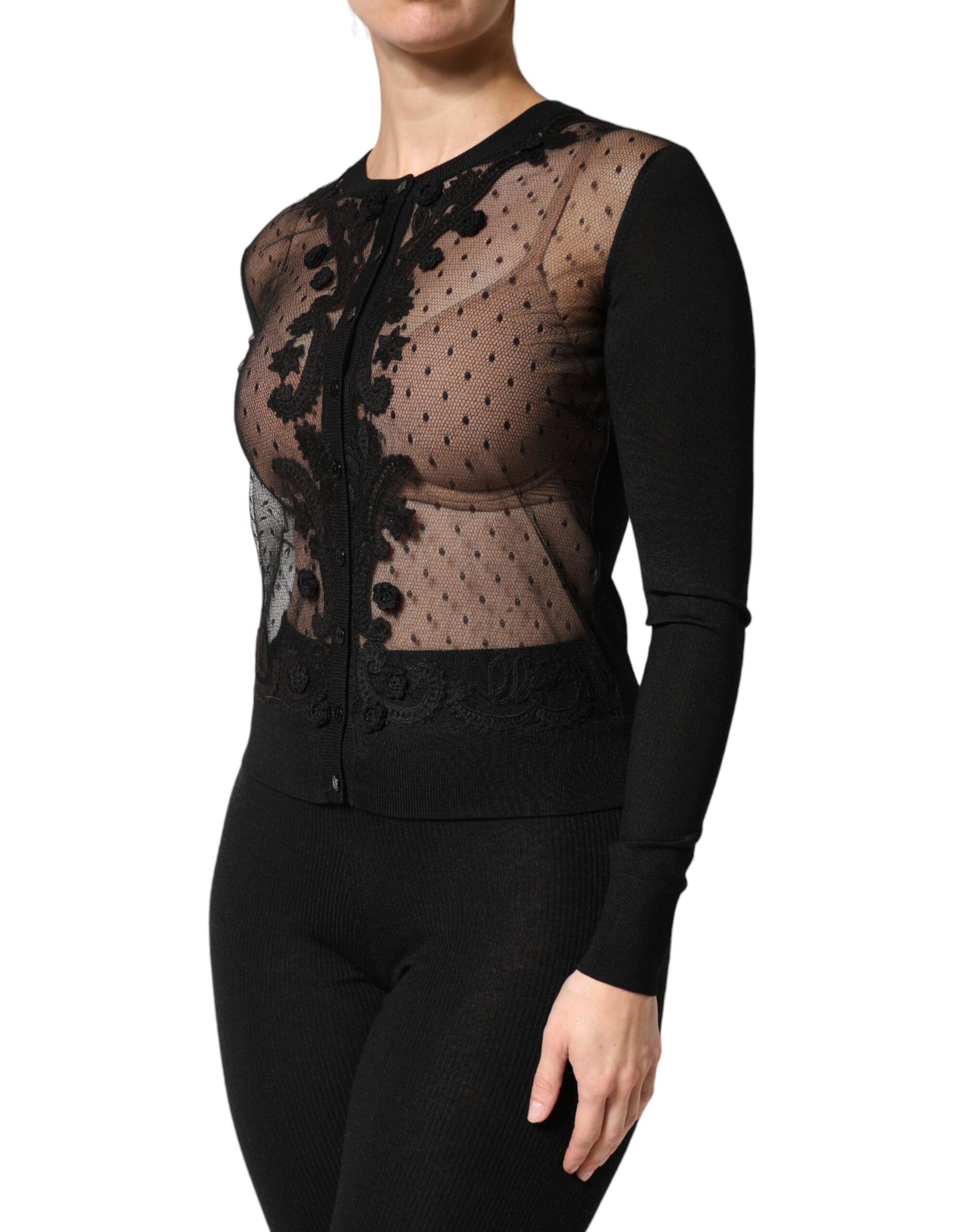 Dolce & Gabbana Black Sheer Button Down Cardigan Sweater Dolce & Gabbana
