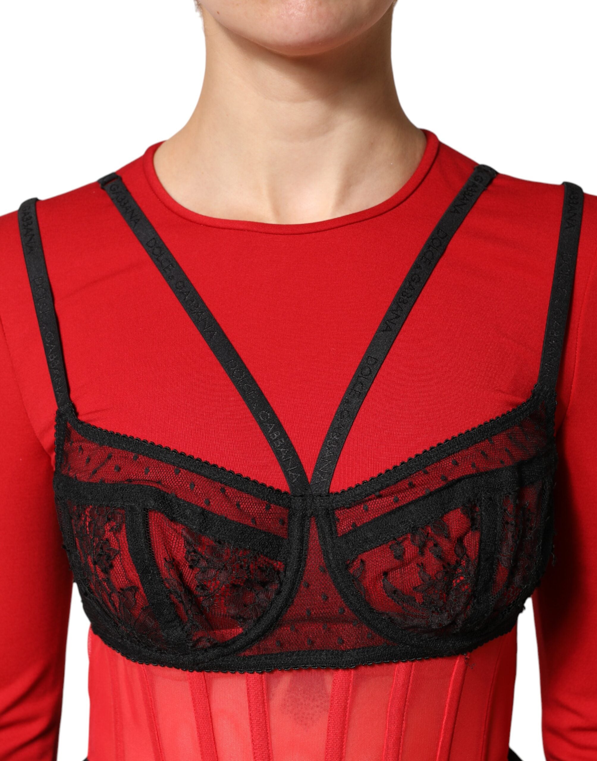 Dolce & Gabbana Red Black Nylon Bralette-Style Cropped Top Dolce & Gabbana