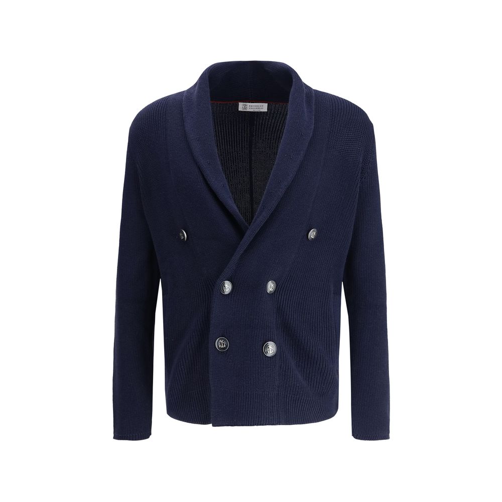 Brunello Cucinelli Blue Cotton Cardigan Brunello Cucinelli