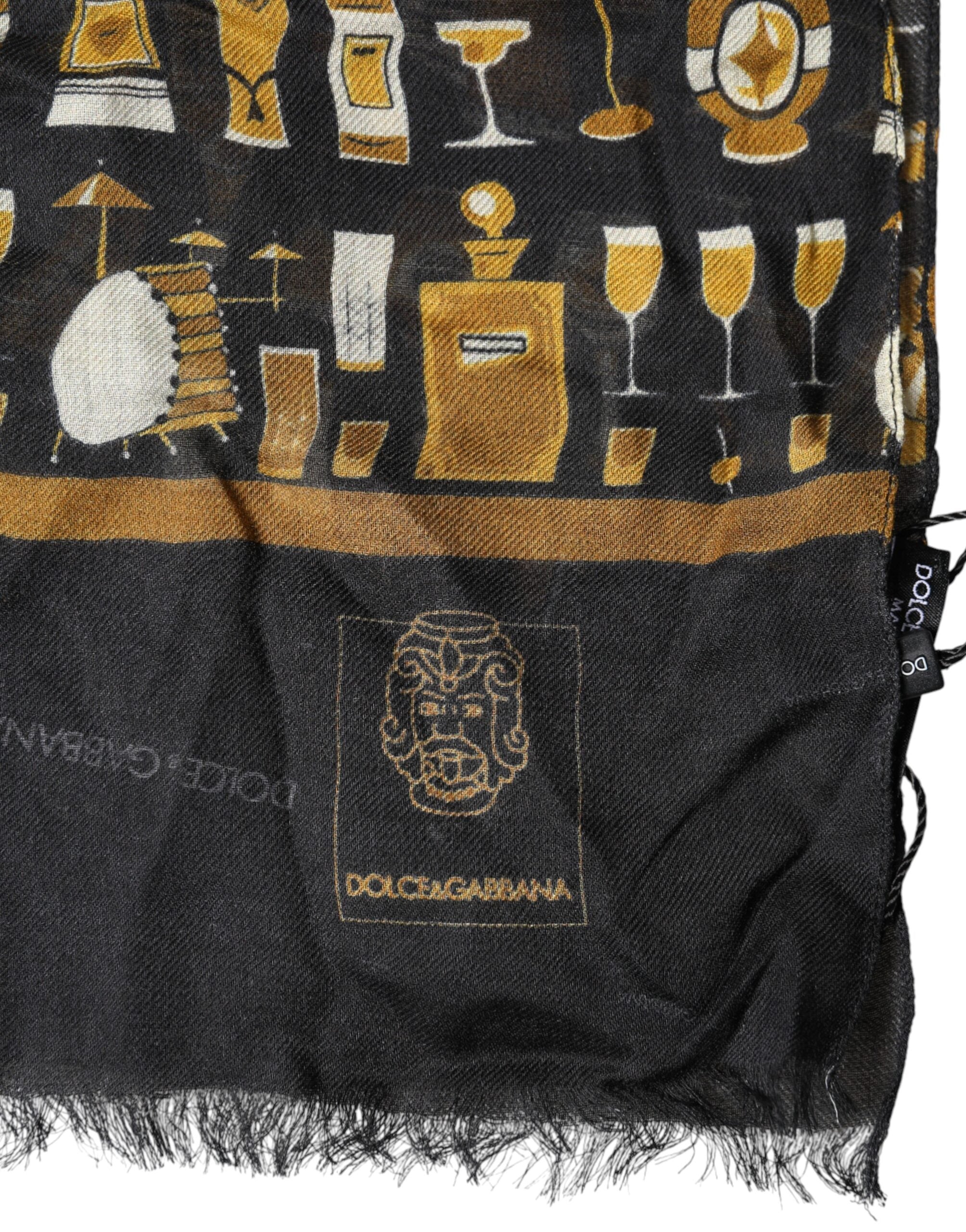 Dolce & Gabbana Black Jazz Club Print Neck Wrap Shawl Scarf Dolce & Gabbana