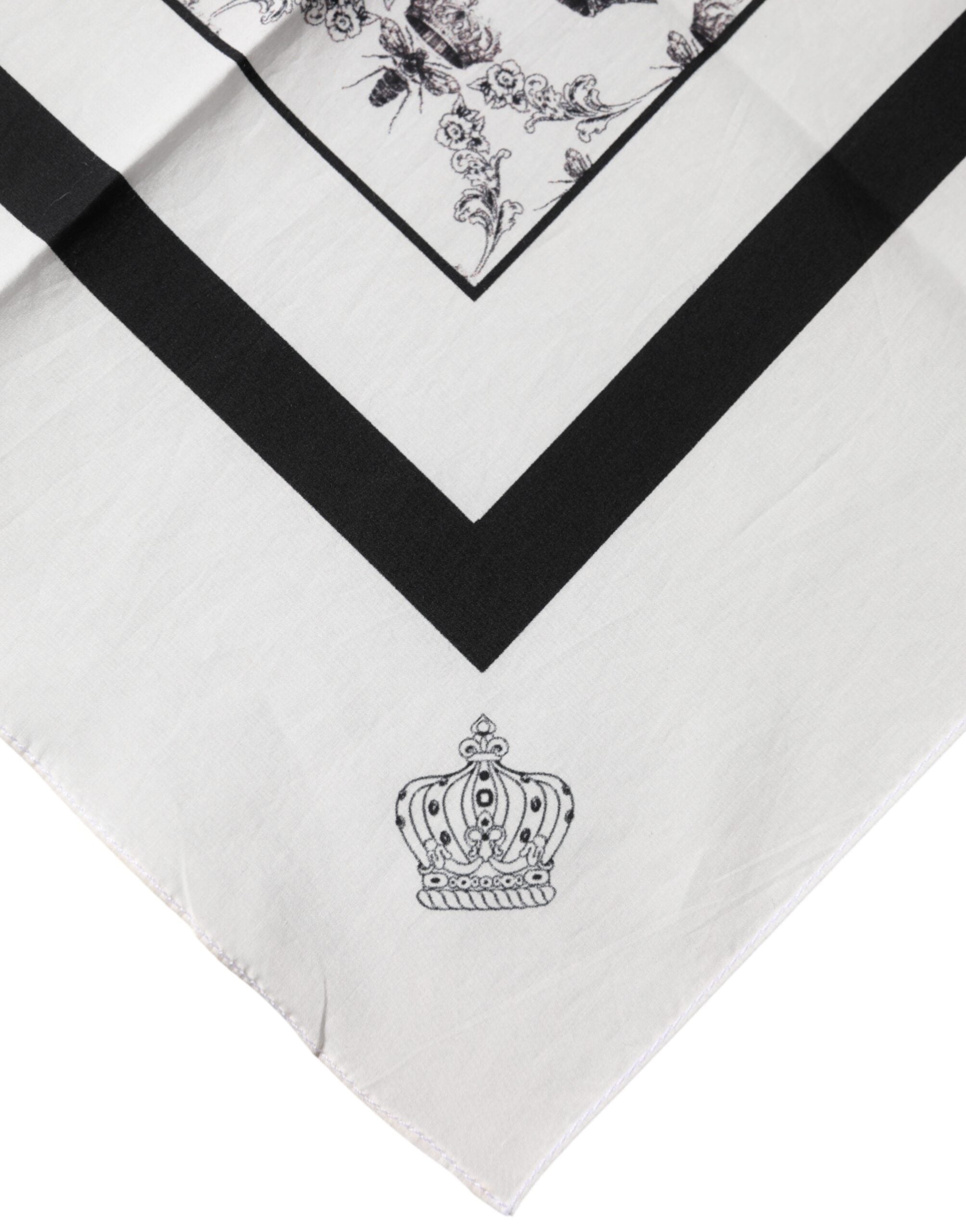 Dolce & Gabbana White Crown Cotton Men Square Foulard Scarf Dolce & Gabbana