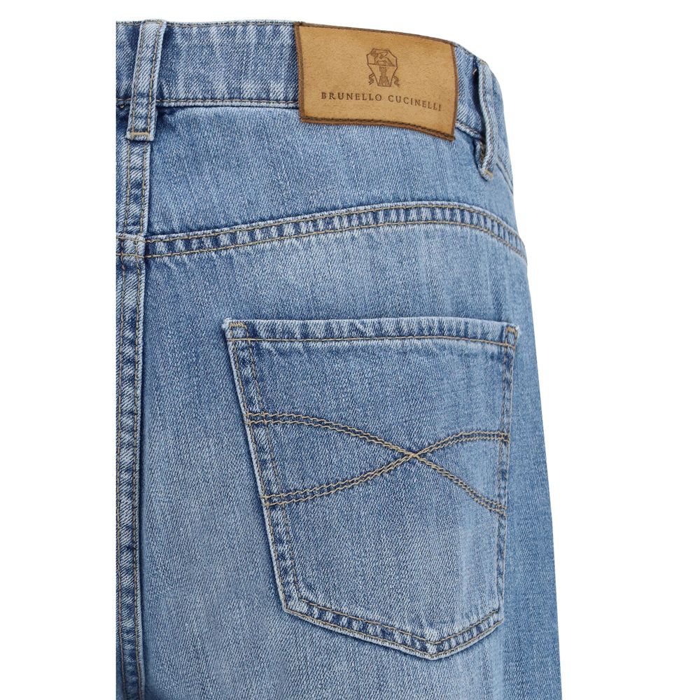 Brunello Cucinelli Blue Cotton Straight-Leg Jeans Brunello Cucinelli