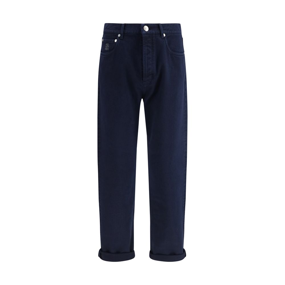 Brunello Cucinelli Blue Cotton Straight-Leg Jeans Brunello Cucinelli