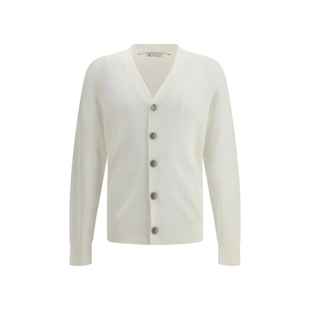 Brunello Cucinelli White Cotton Cardigan Brunello Cucinelli