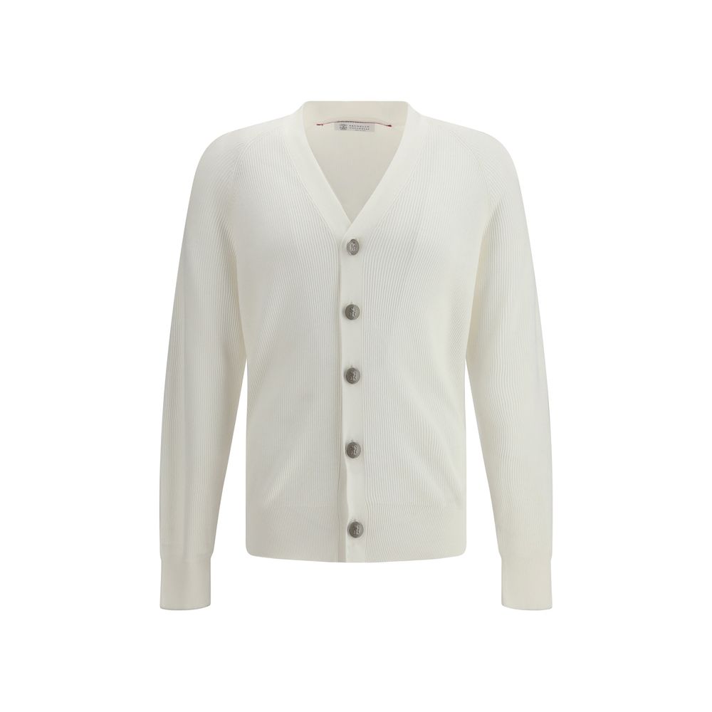 Brunello Cucinelli White Cotton Cardigan Brunello Cucinelli