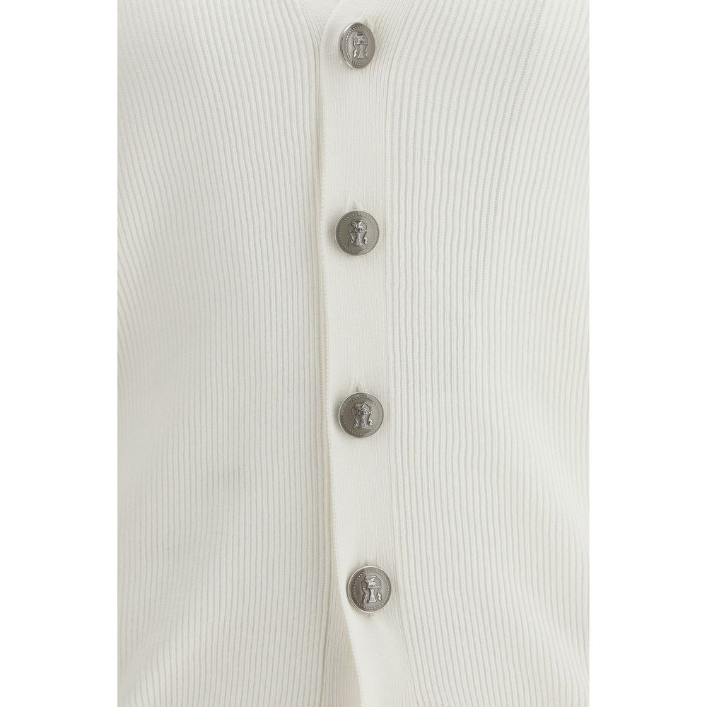Brunello Cucinelli White Cotton Cardigan Brunello Cucinelli