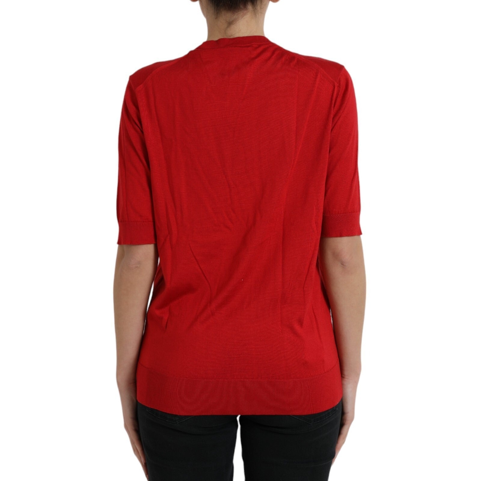 Dolce & Gabbana Red Silk Crew Neck Short Sleeves Top T-shirt Dolce & Gabbana