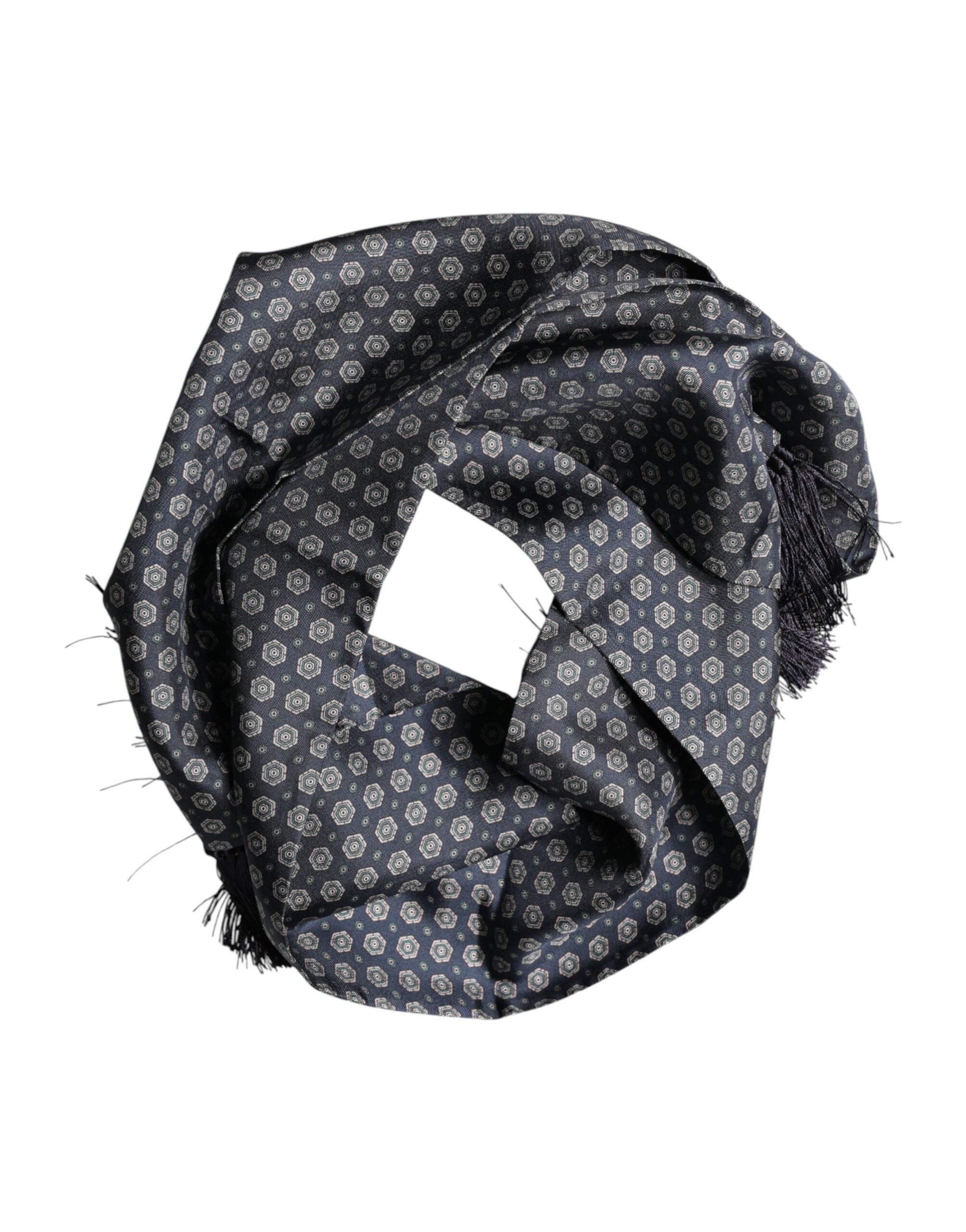 Dolce & Gabbana Blue Patterned Fringes Neck Foulard Scarf Dolce & Gabbana