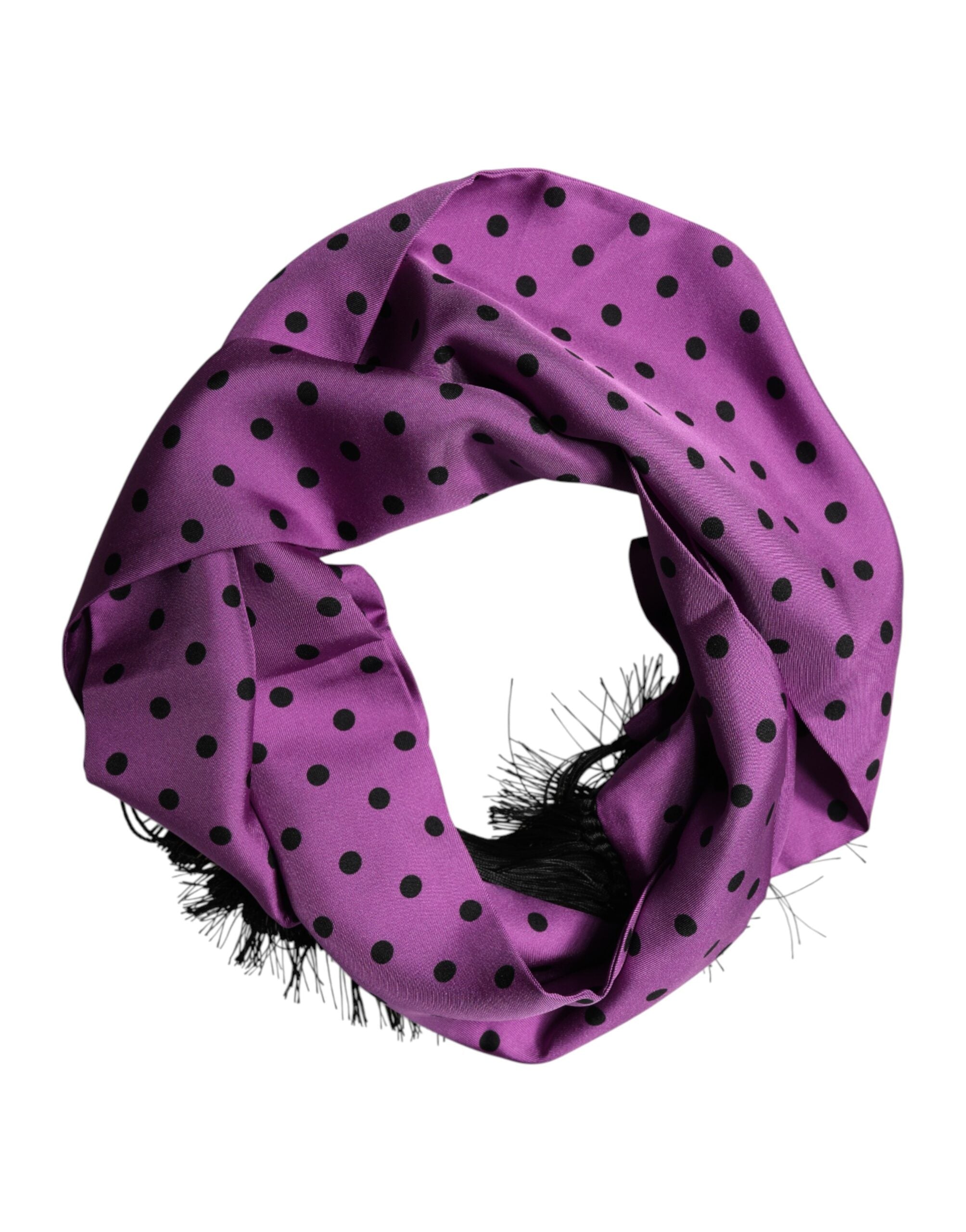Dolce & Gabbana Violet Polka Dot Fringes Neck Foulard Scarf Dolce & Gabbana