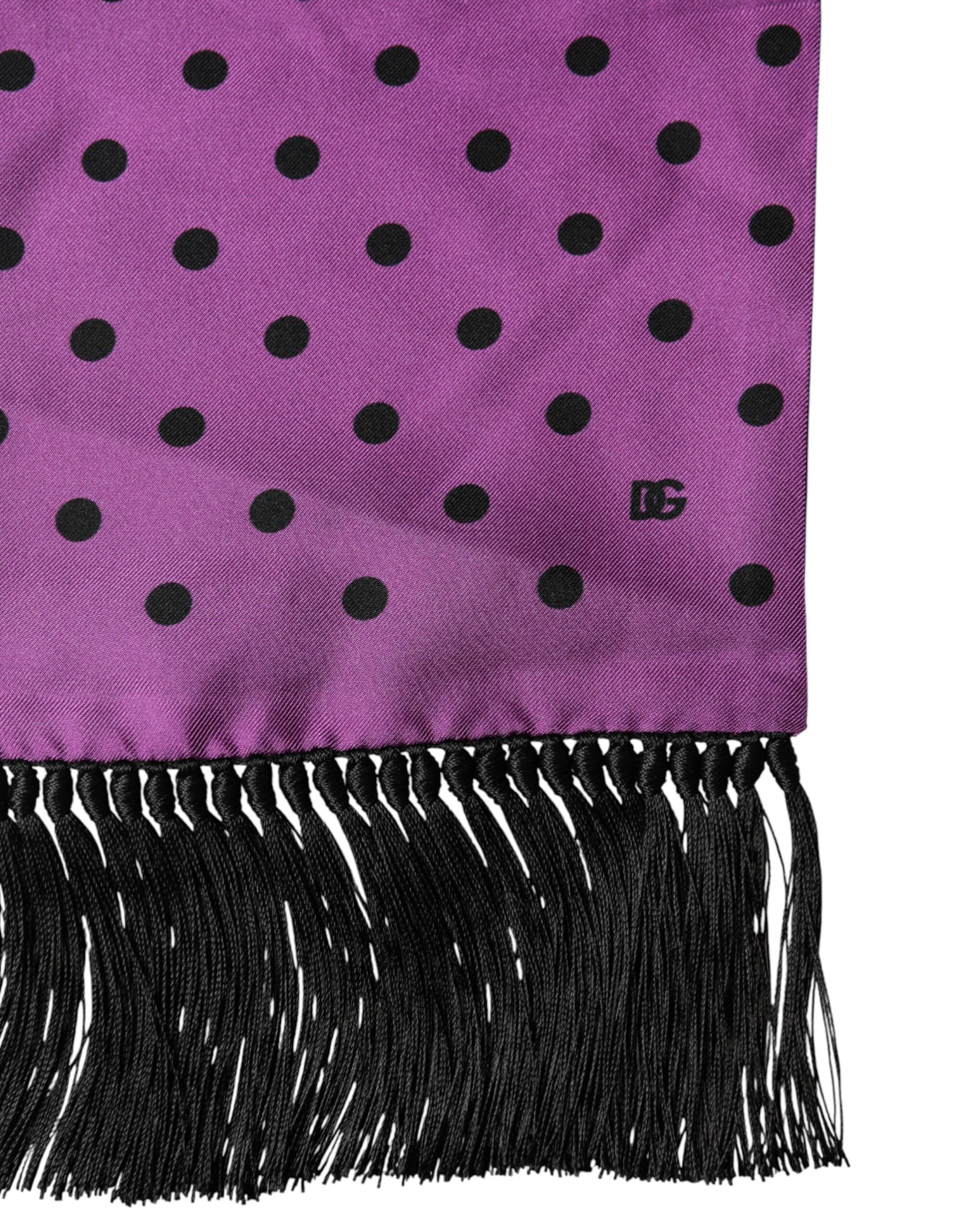 Dolce & Gabbana Violet Polka Dot Fringes Neck Foulard Scarf Dolce & Gabbana