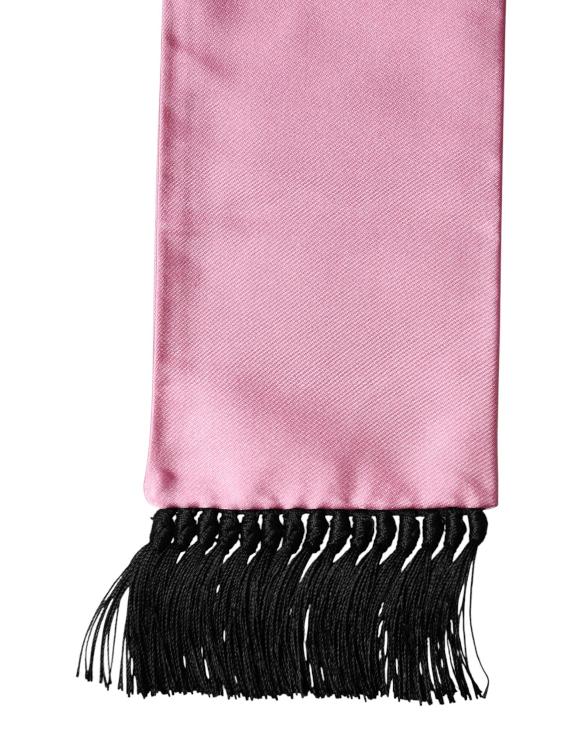 Dolce & Gabbana Pink Silk Fringes Neck Wrap Foulard Scarf Dolce & Gabbana