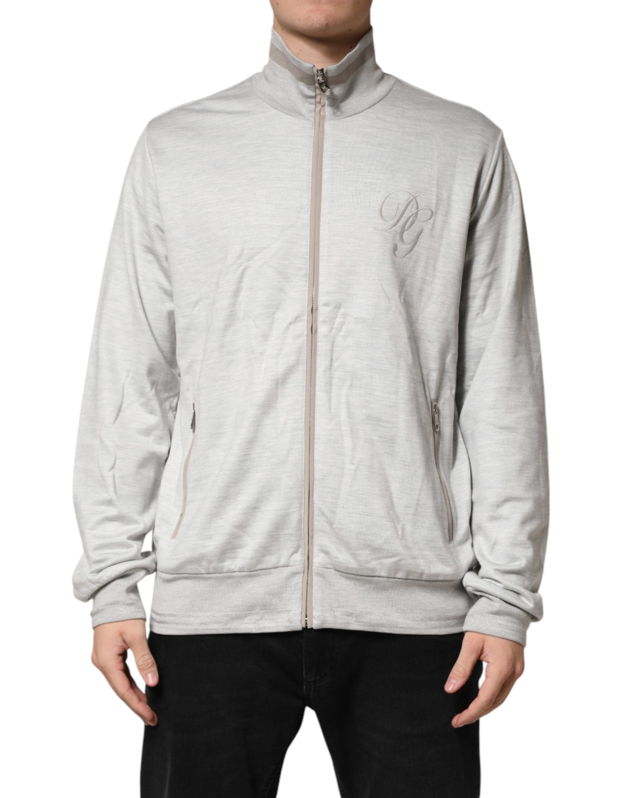 Dolce & Gabbana Light Gray Cotton Zipped Cardigan Sweater Dolce & Gabbana
