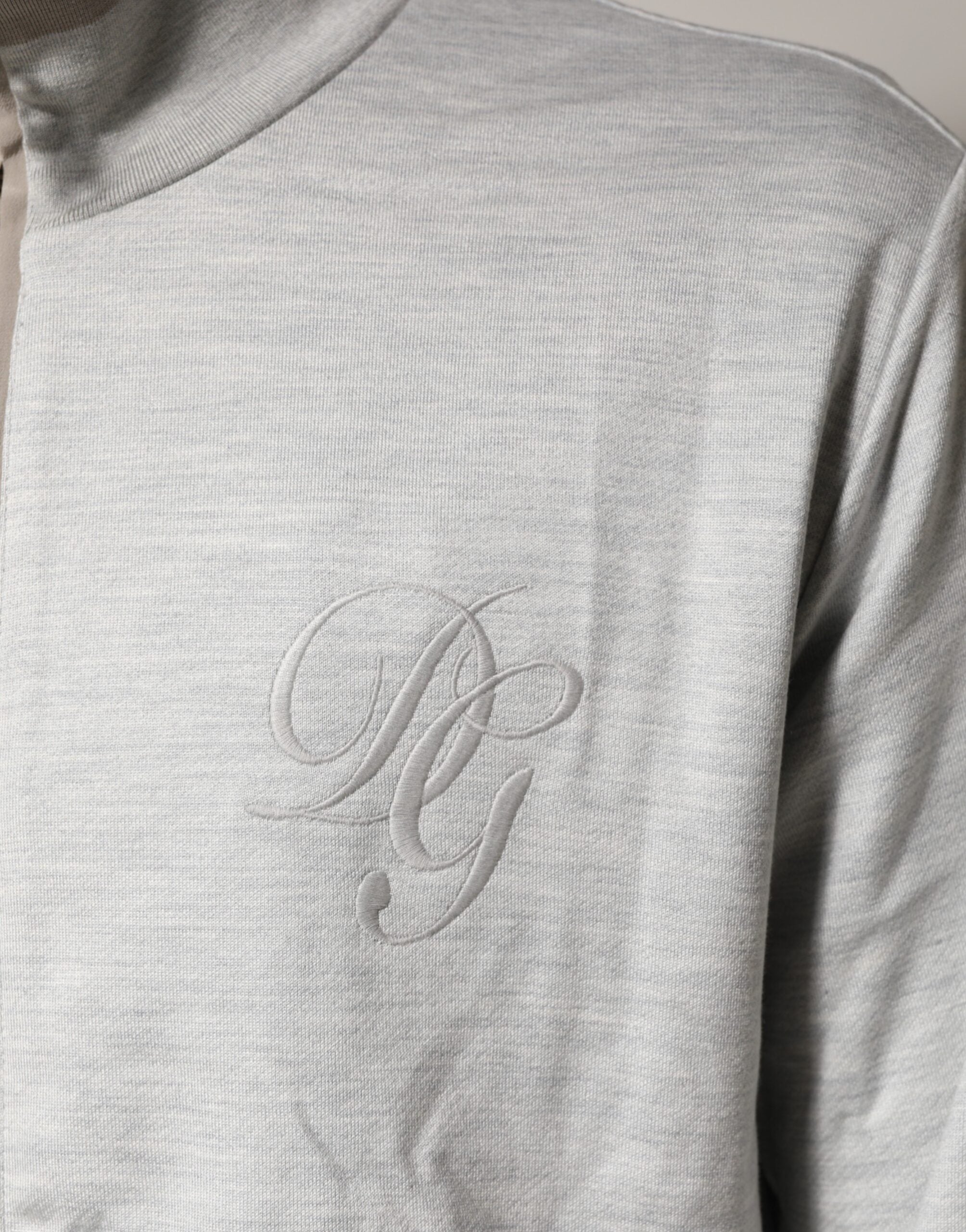 Dolce & Gabbana Light Gray Cotton Zipped Cardigan Sweater Dolce & Gabbana