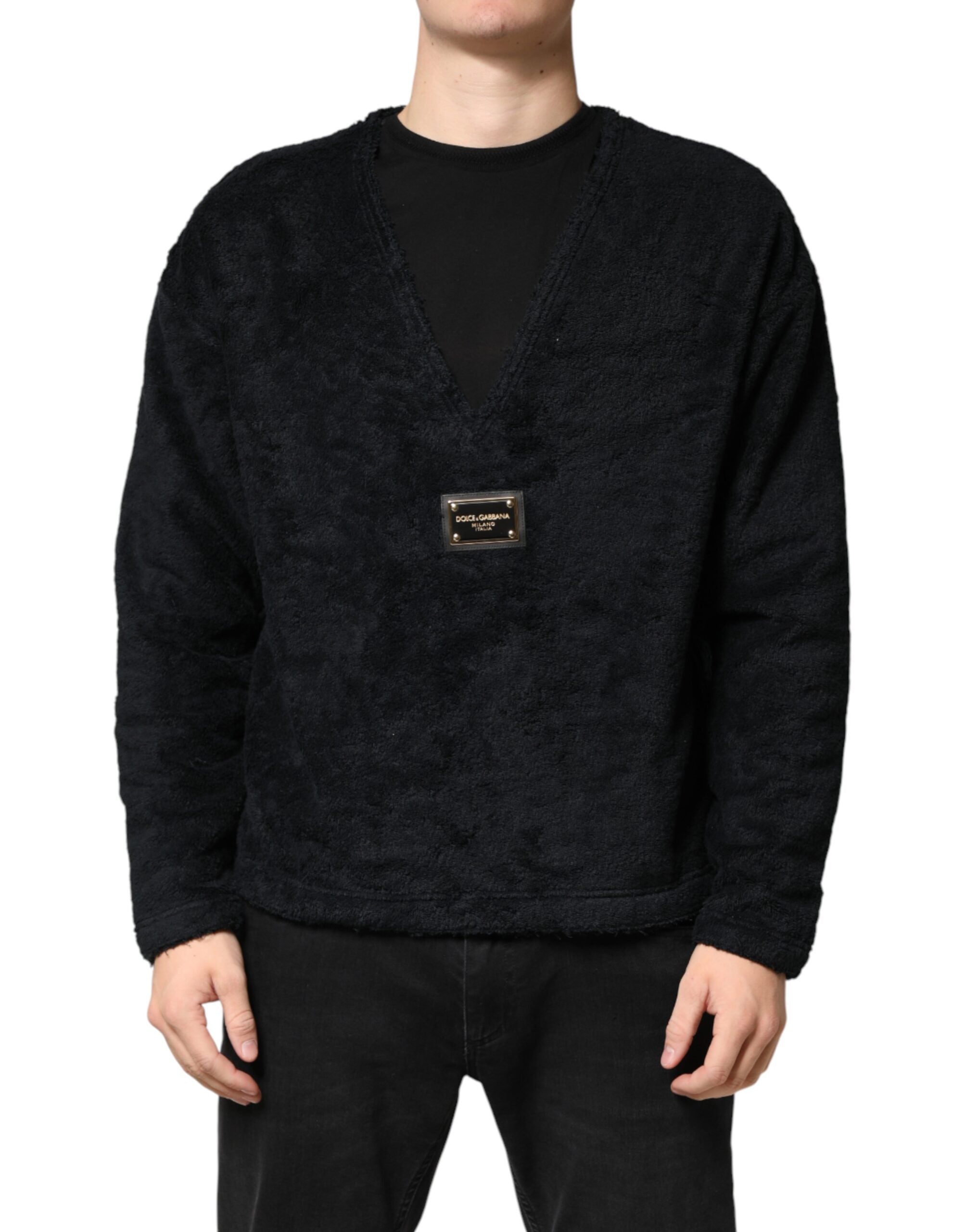Dolce & Gabbana Black Cotton V-Neck Men Sweatshirt Sweater Dolce & Gabbana