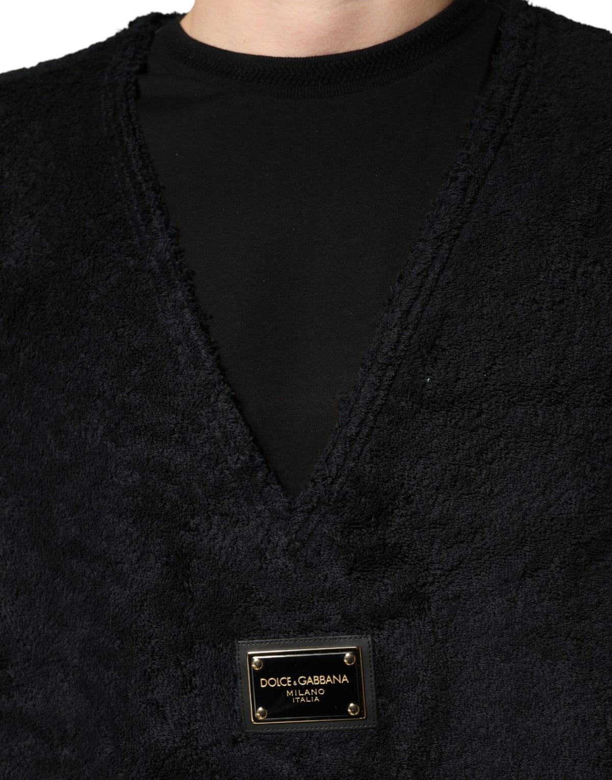 Dolce & Gabbana Black Cotton V-Neck Men Sweatshirt Sweater